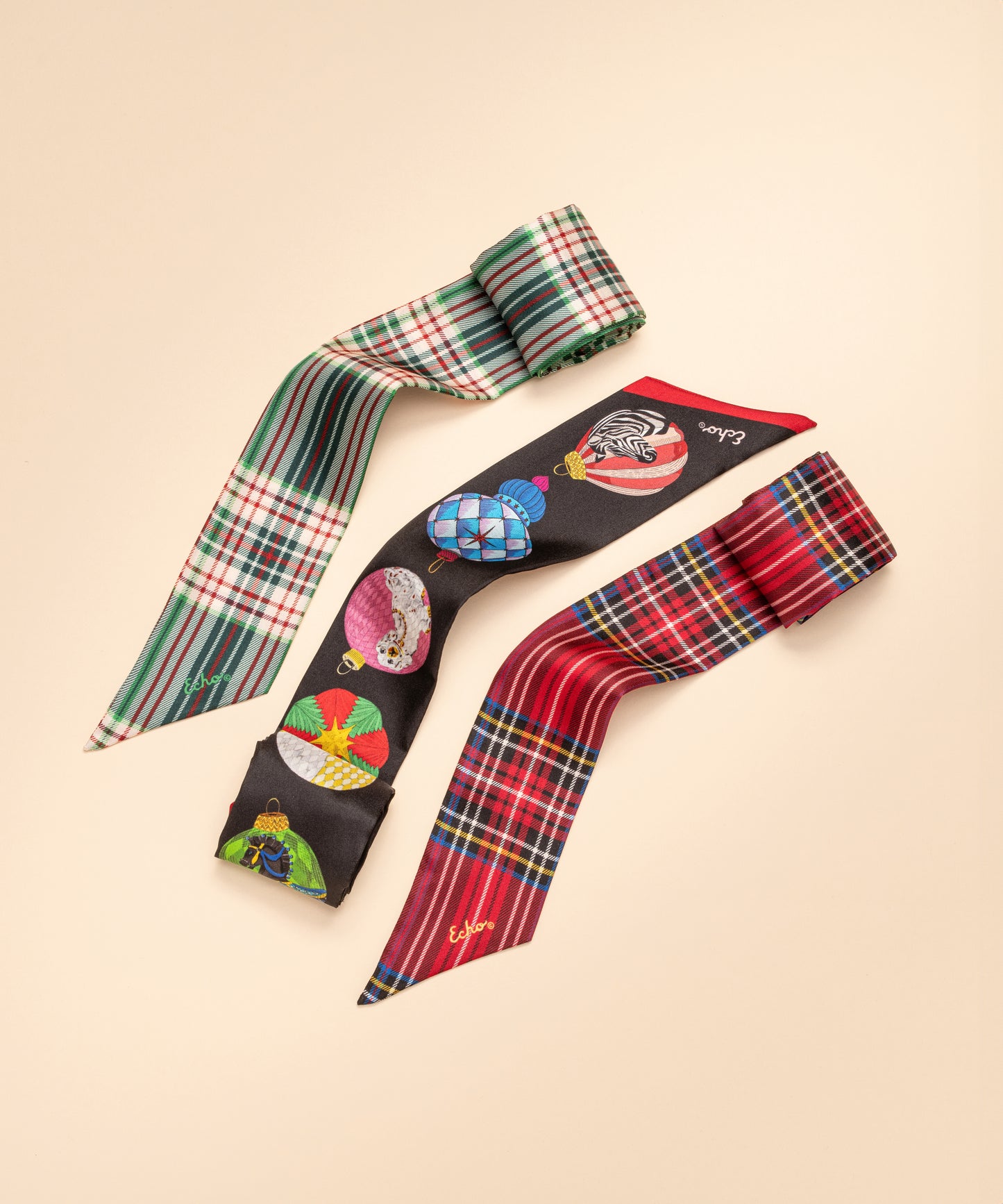 Plaid Ribbon Scarf in color cherry