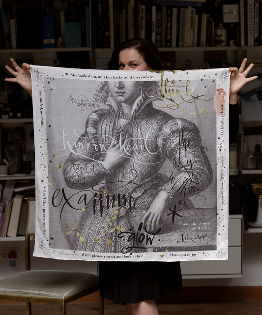 scarf designed by Betty Soldi being held by Betty Soldi