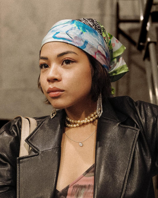 Eva Noblezada wearing her echo100 scarf design