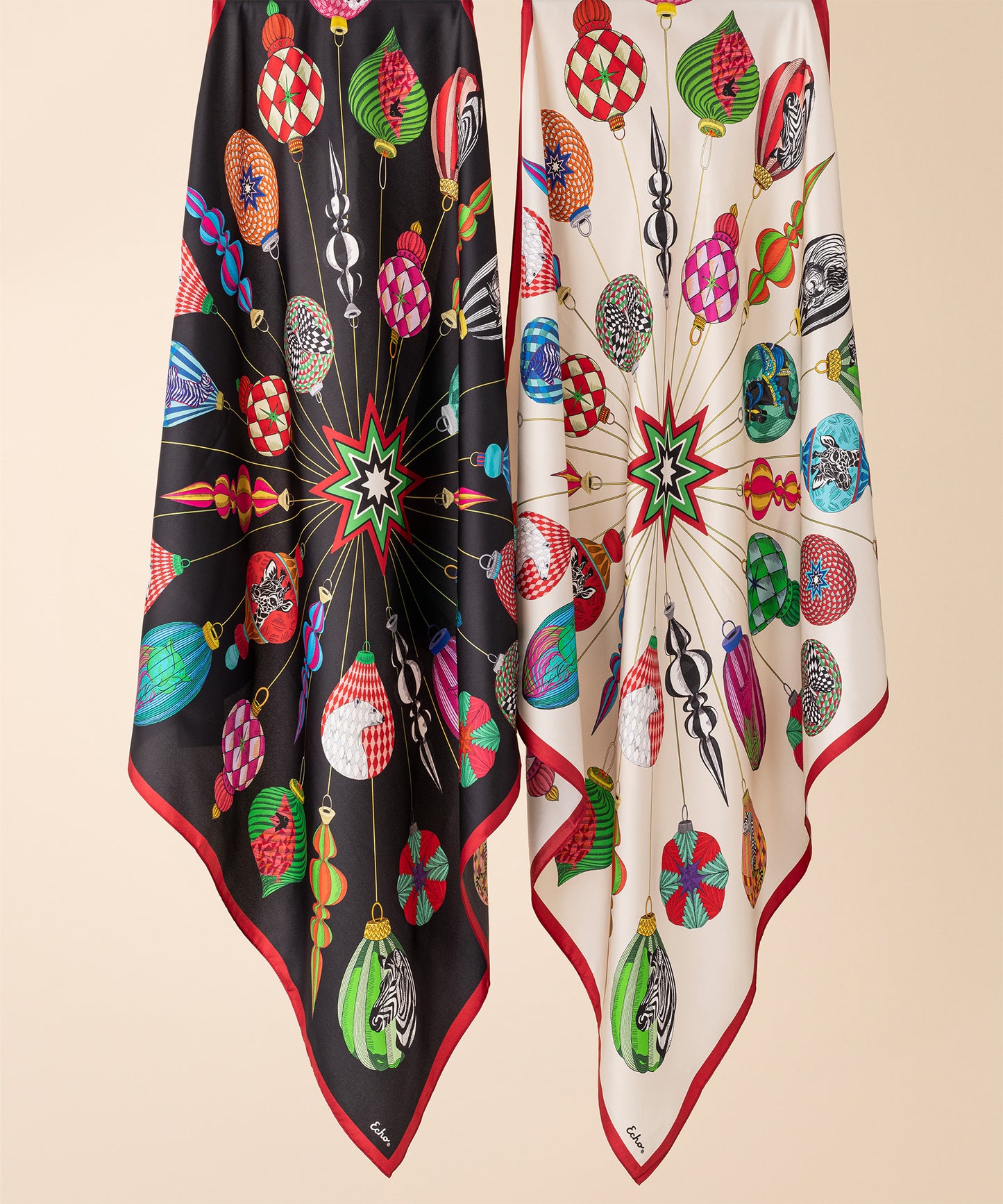 Deck The Halls Silk Square in color Cream