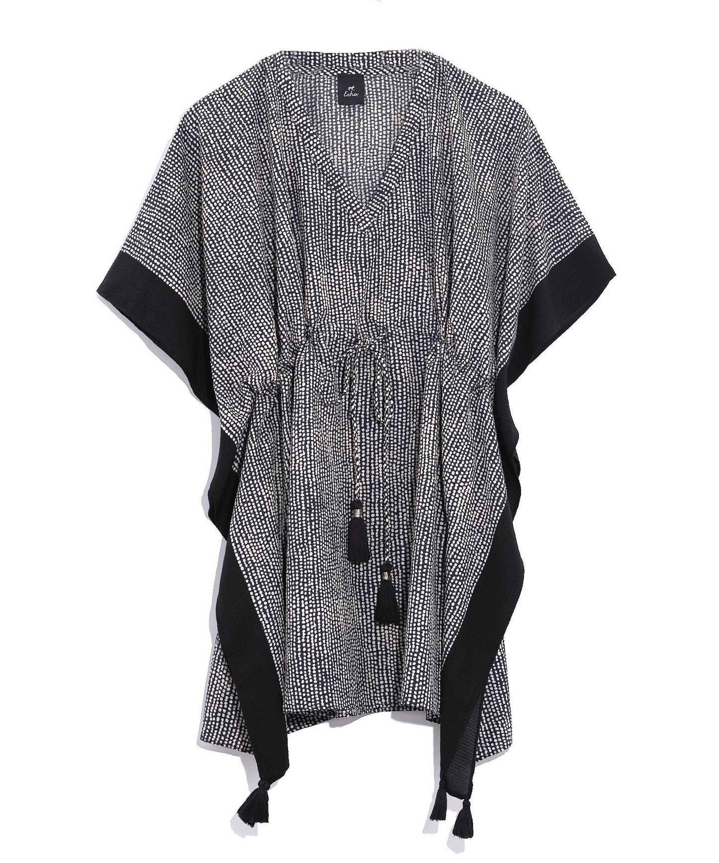 Seersucker Butterfly Tassel Caftan in color Navy