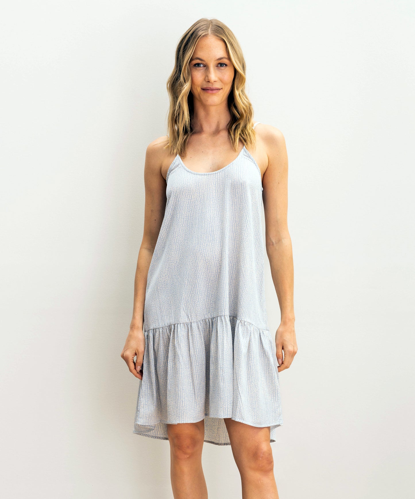 Seersucker Lilou Dress in color Ripple on a model