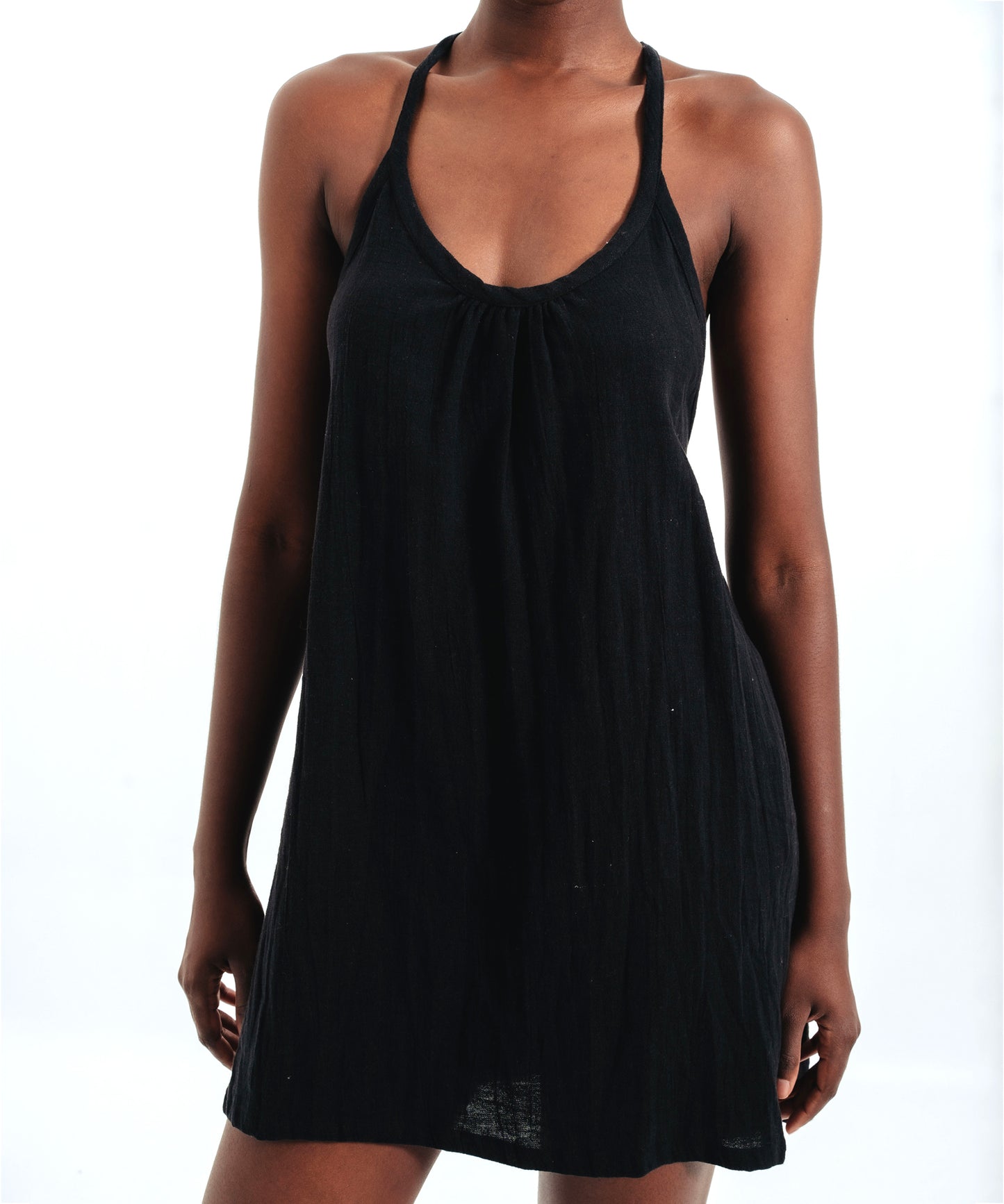 Meridian Slip Dress in color Black on a model