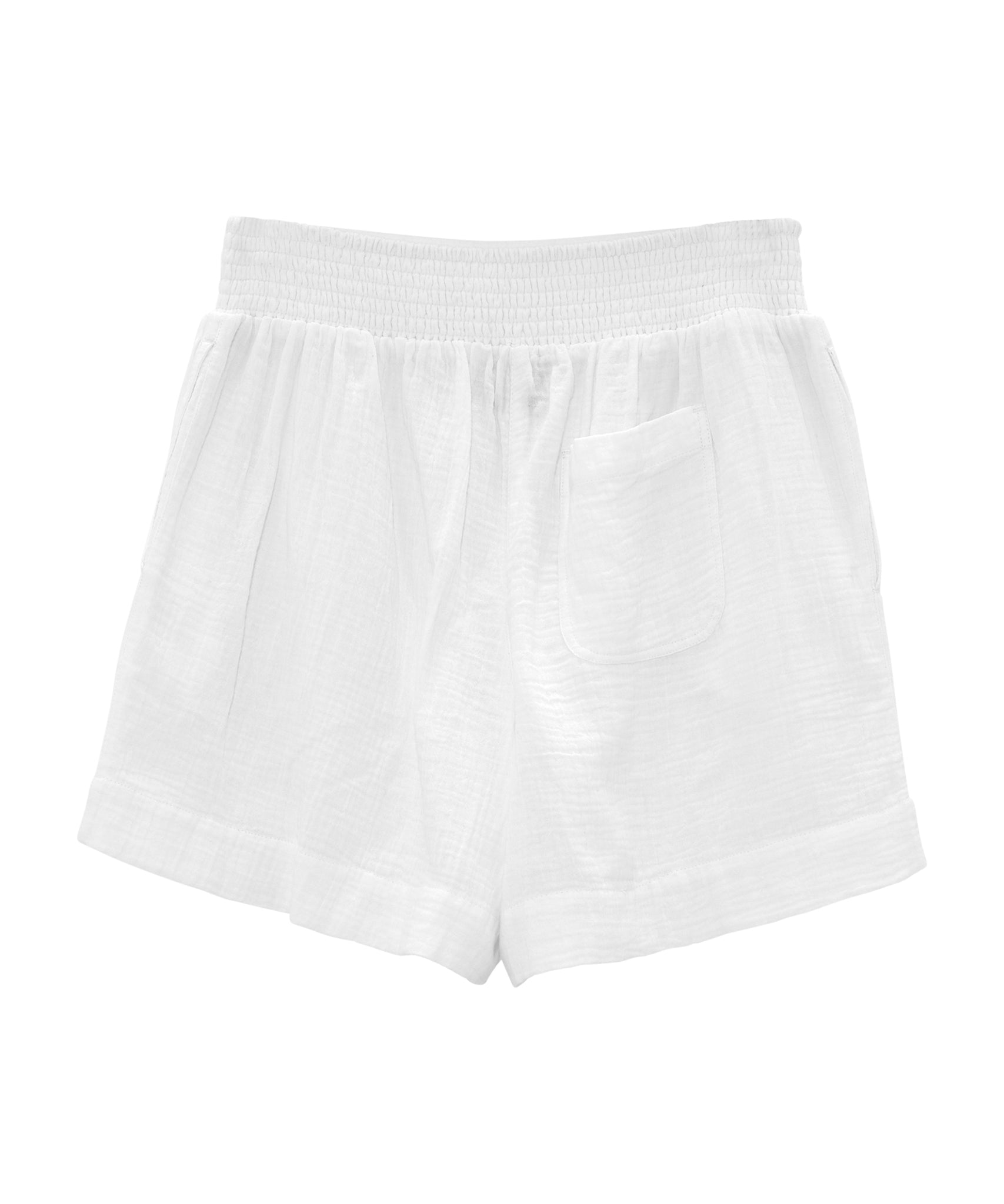 Supersoft Gauze Smocked Shorts in color white - back of shorts.