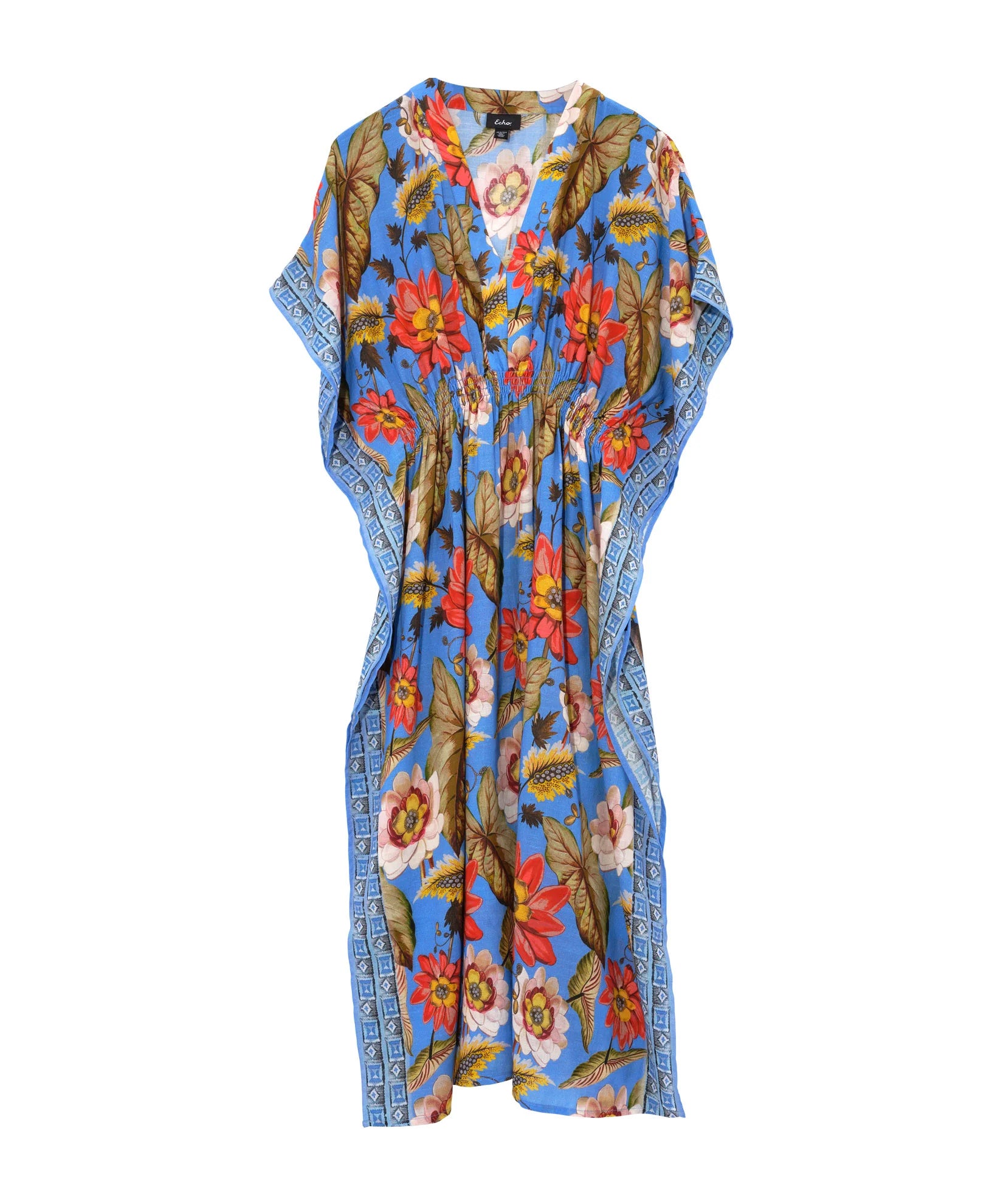 Tile Floral Maxi Caftan in Vista Blue