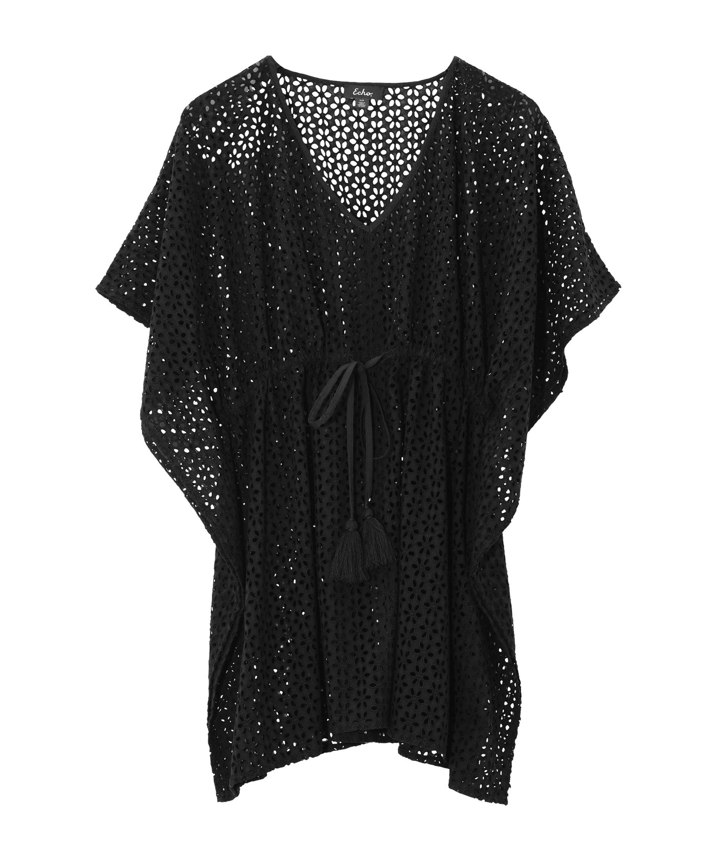 Eyelet Butterfly Caftan in color black
