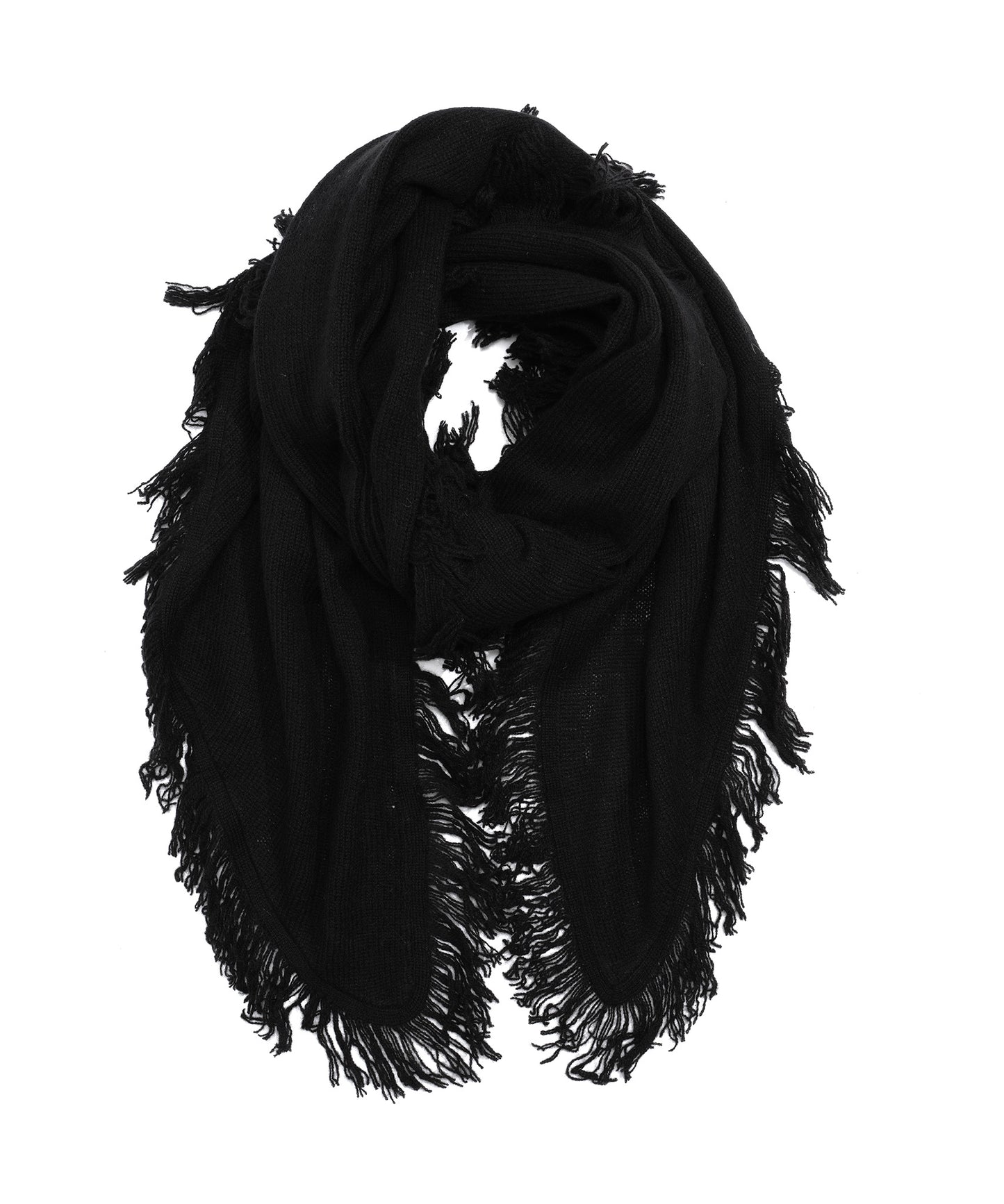 Wool/Cashmere Blend Triangle Fringe Wrap in color Black