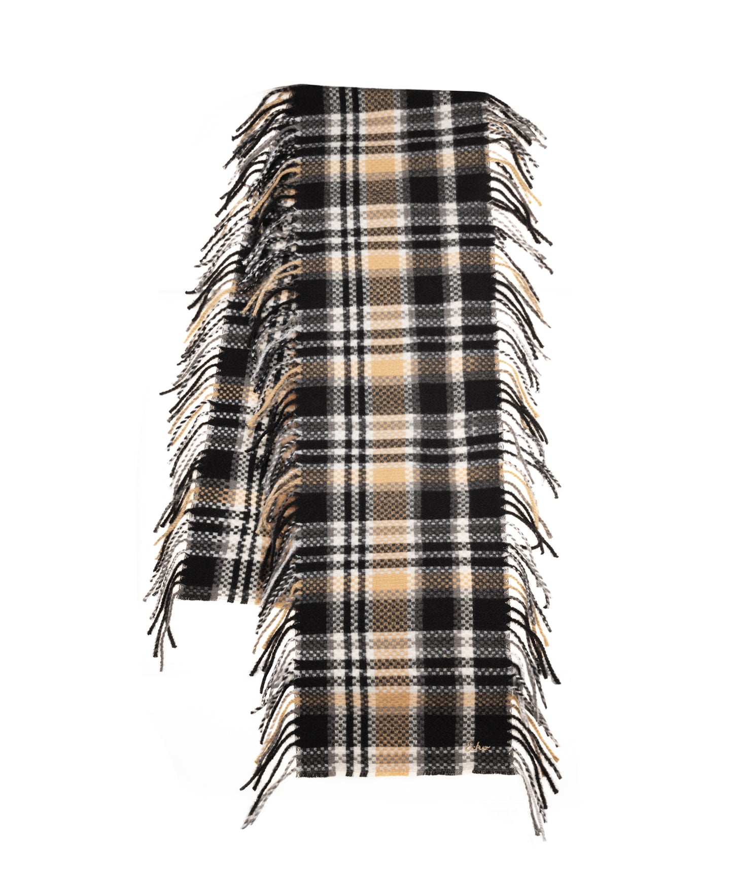 Vintage Plaid Side Fringe Scarf in color black