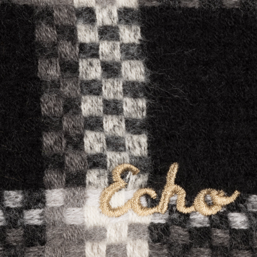 Vintage Plaid Side Fringe Scarf in color black