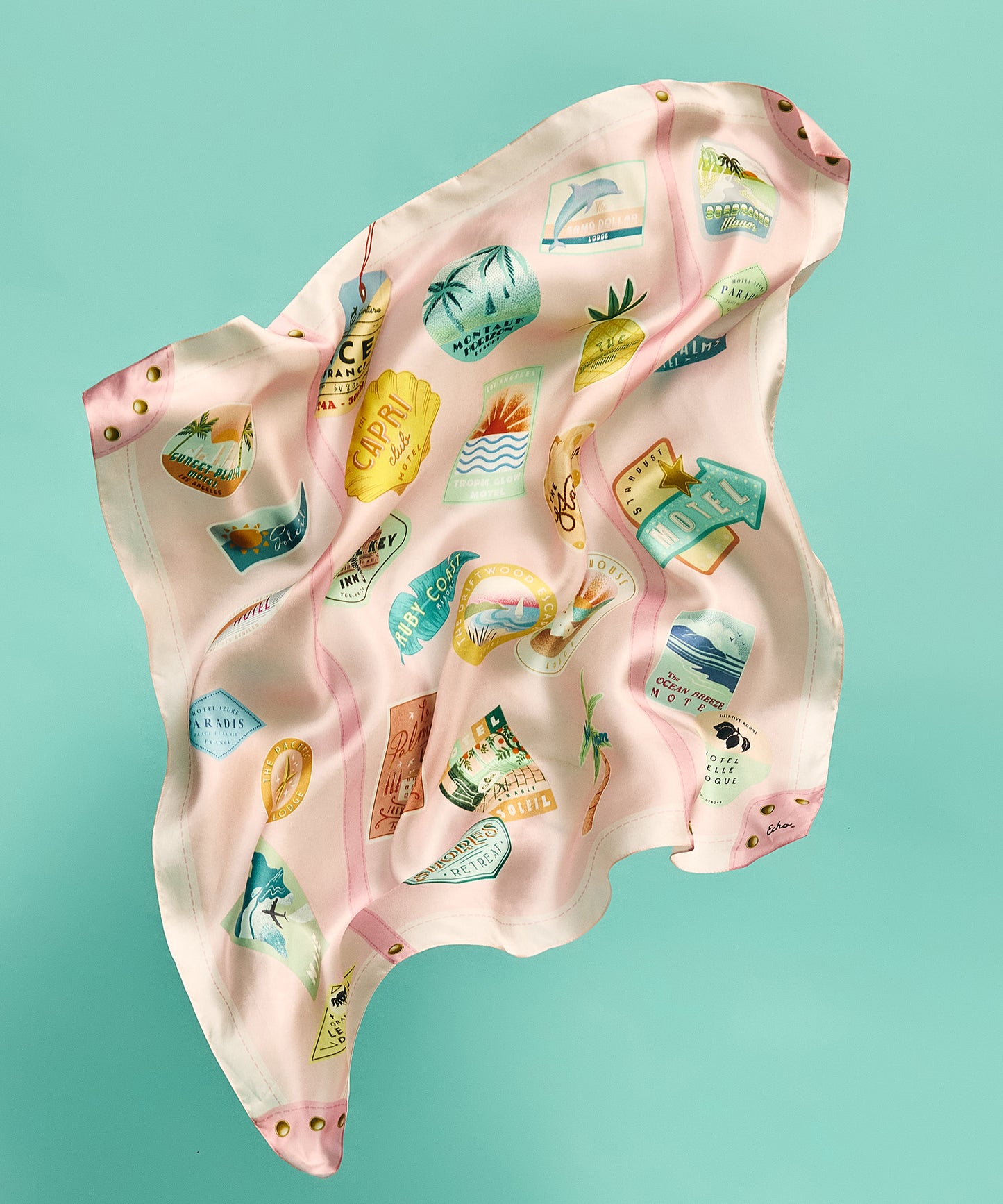 Travel Stickers 35" Silk Square Scarf in color beach pink