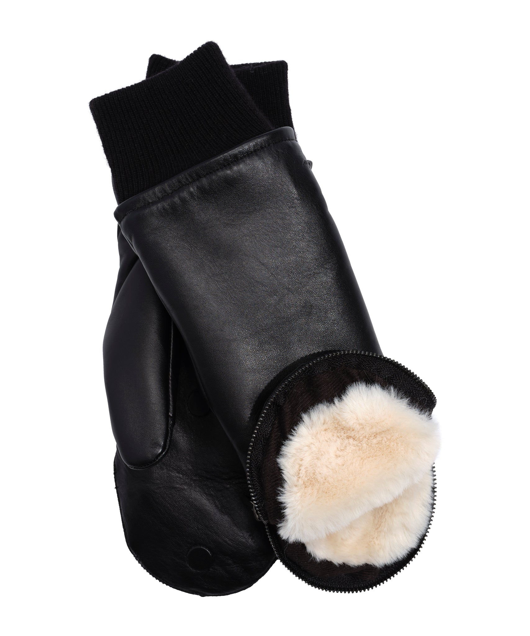 Zip-top Mittens With Faux Fur Lining