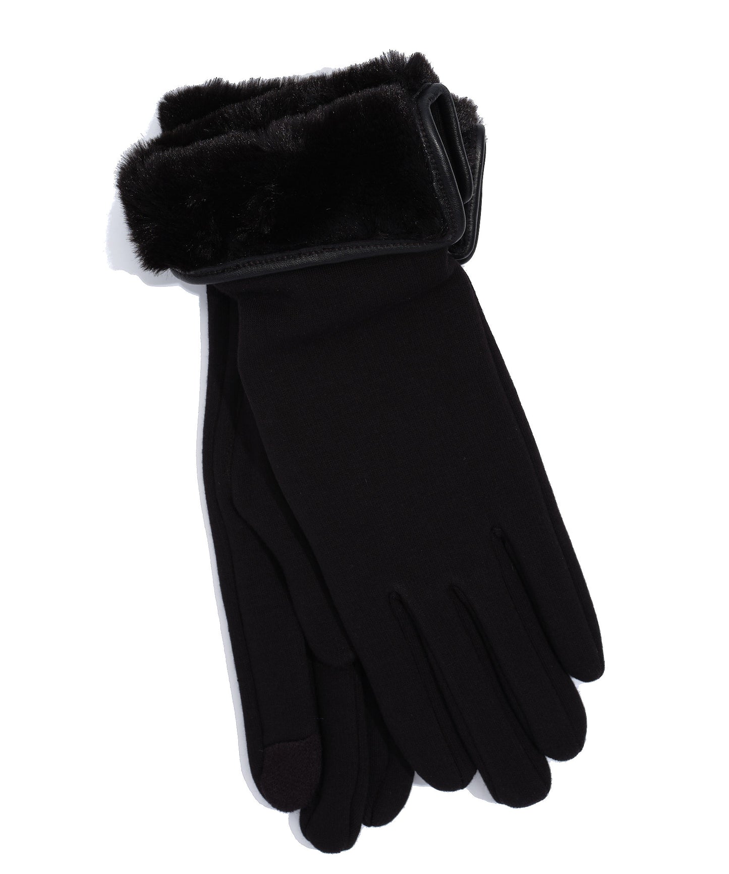 Fold Down Faux Fur Cuff Glove in color Black