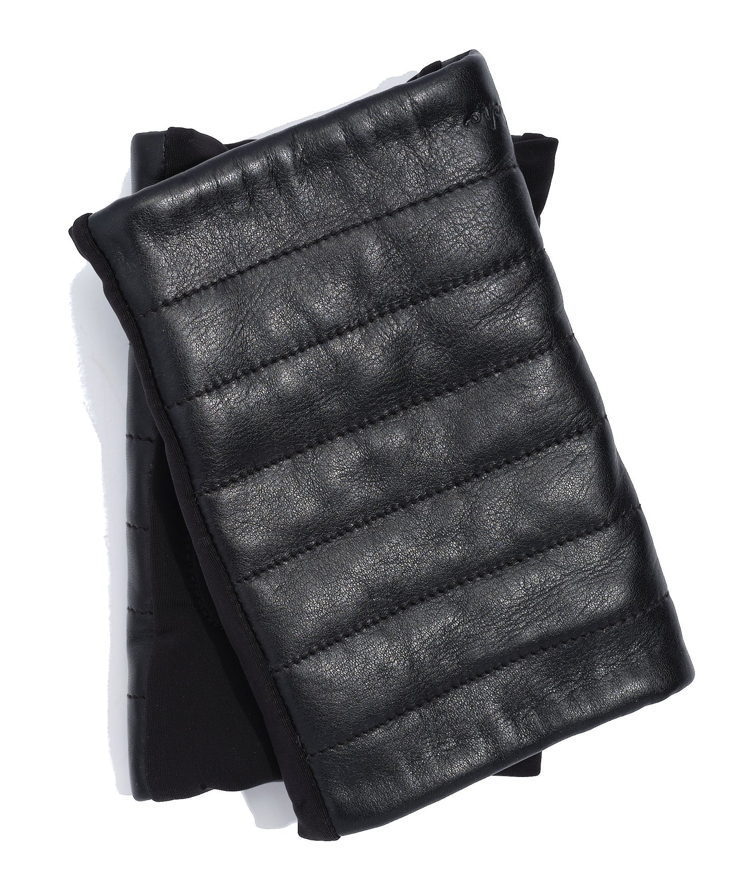 Channel Quilted Leather Hand-warmer in color Black