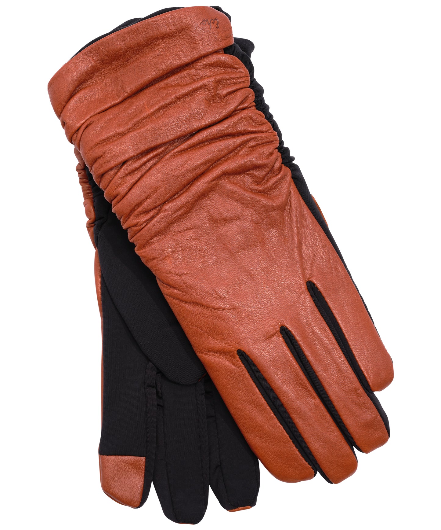 Ruched Leather Glove in color Chestnut