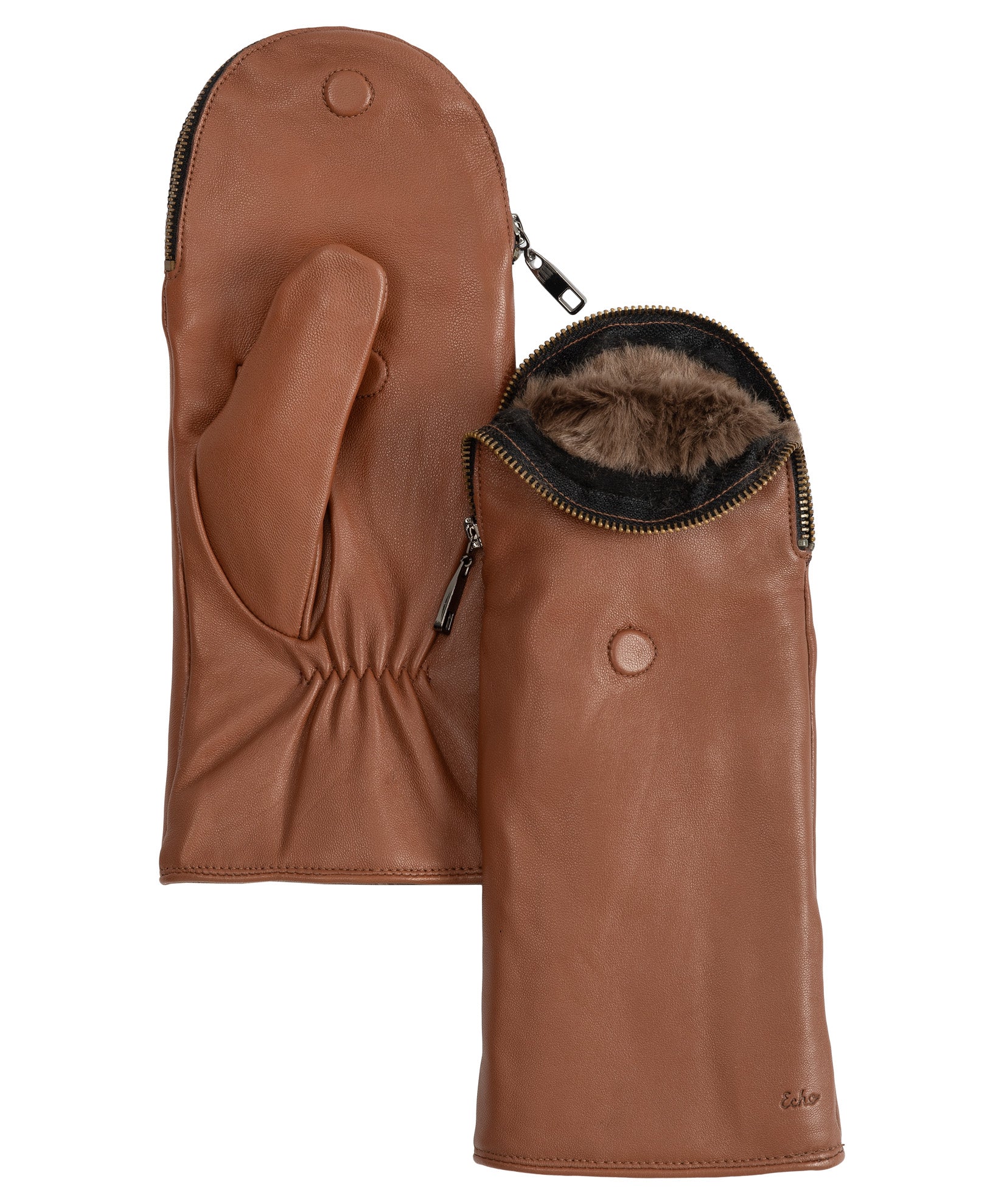 Zip-top Mitten With Faux Fur Lining in color cinnamon bark
