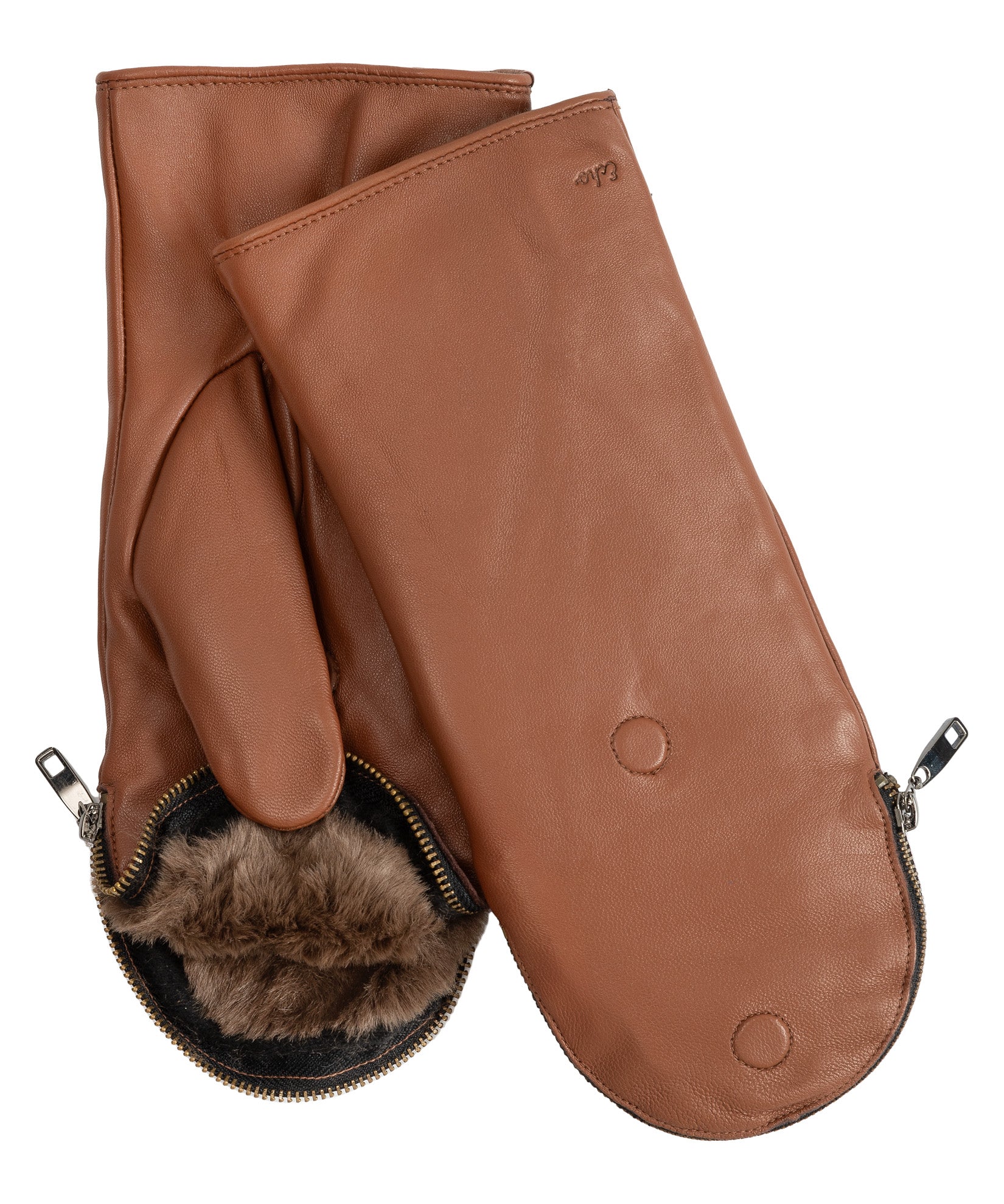 Zip-top Mitten With Faux Fur Lining in color cinnamon bark