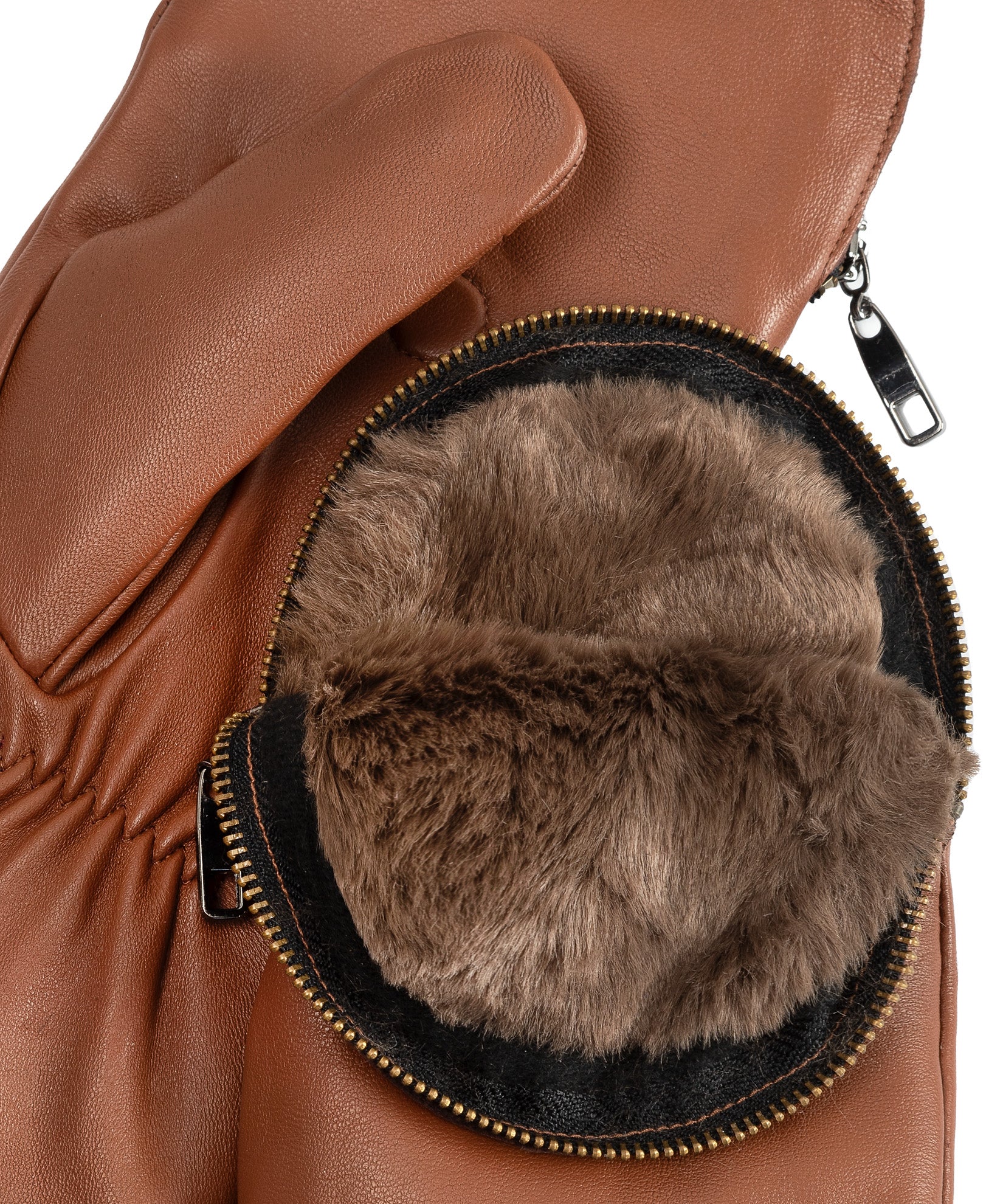 Zip-top Mitten With Faux Fur Lining in color cinnamon bark