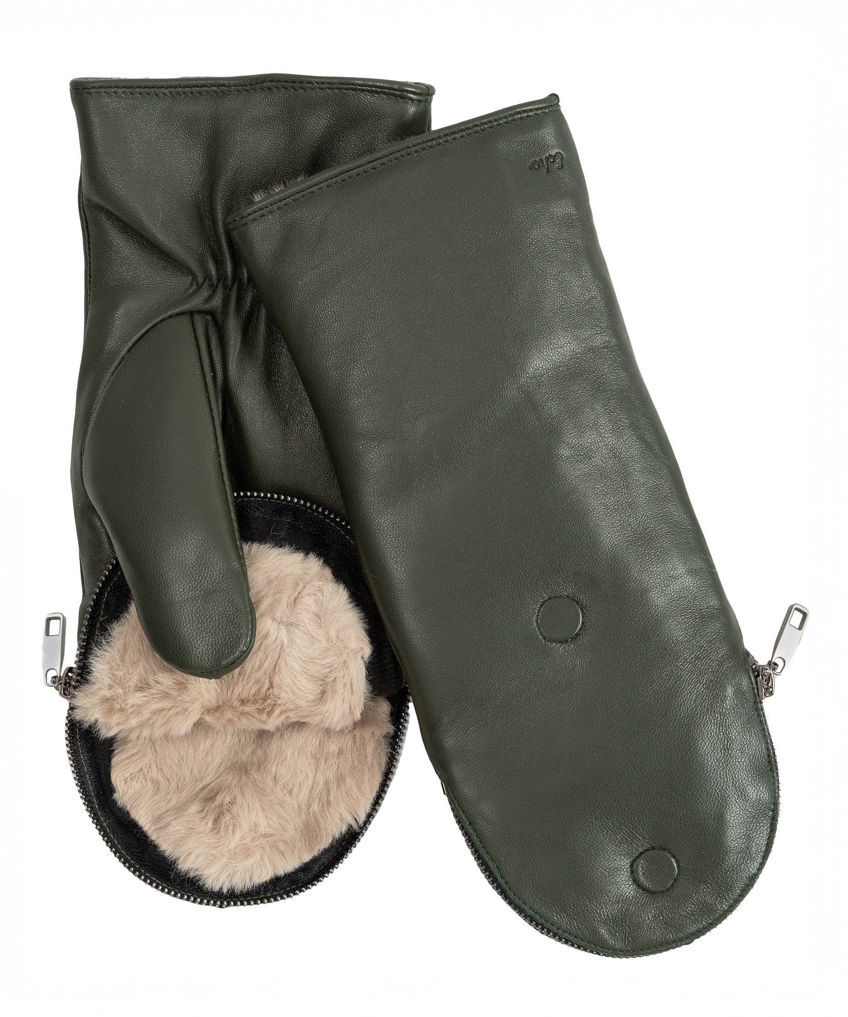 Zip-top Mitten With Faux Fur Lining in color forest green