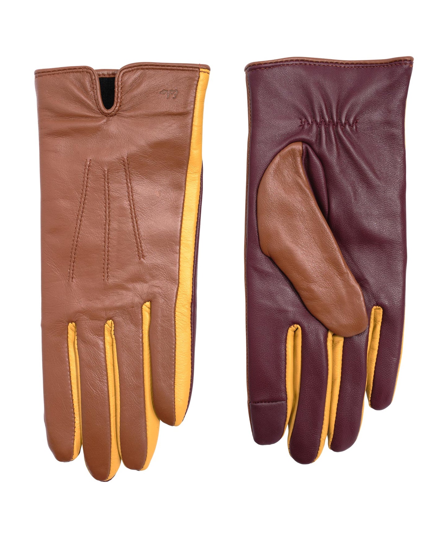 Colorblock Leather Glove in color cinnamon bark