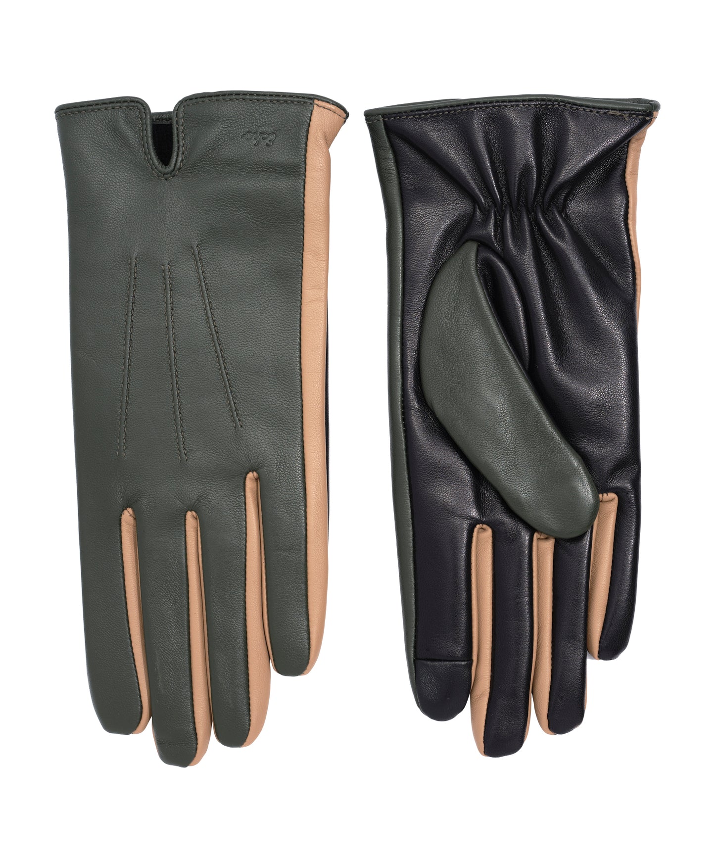 Colorblock Leather Glove in color forest green