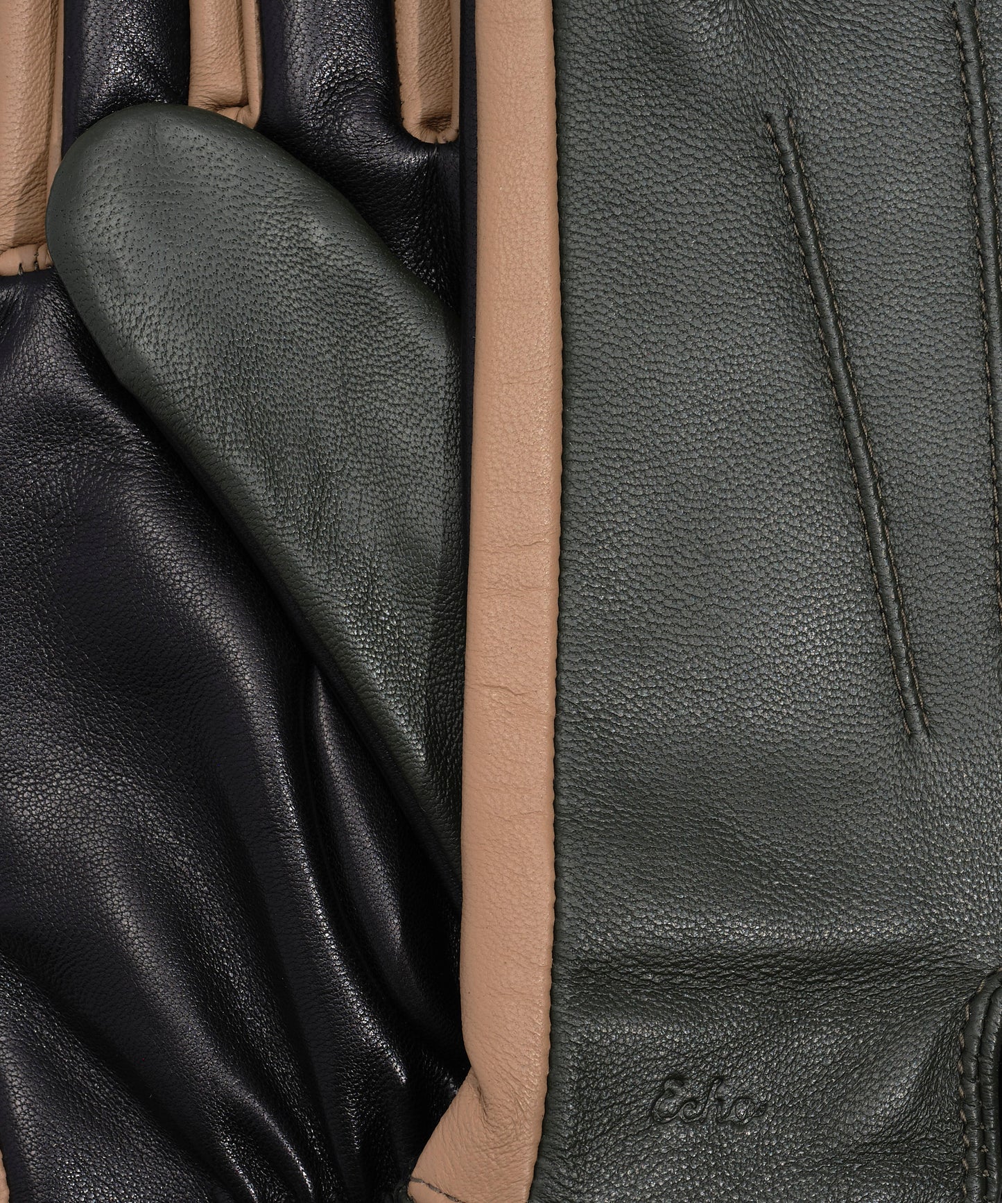 Colorblock Leather Glove in color forest green
