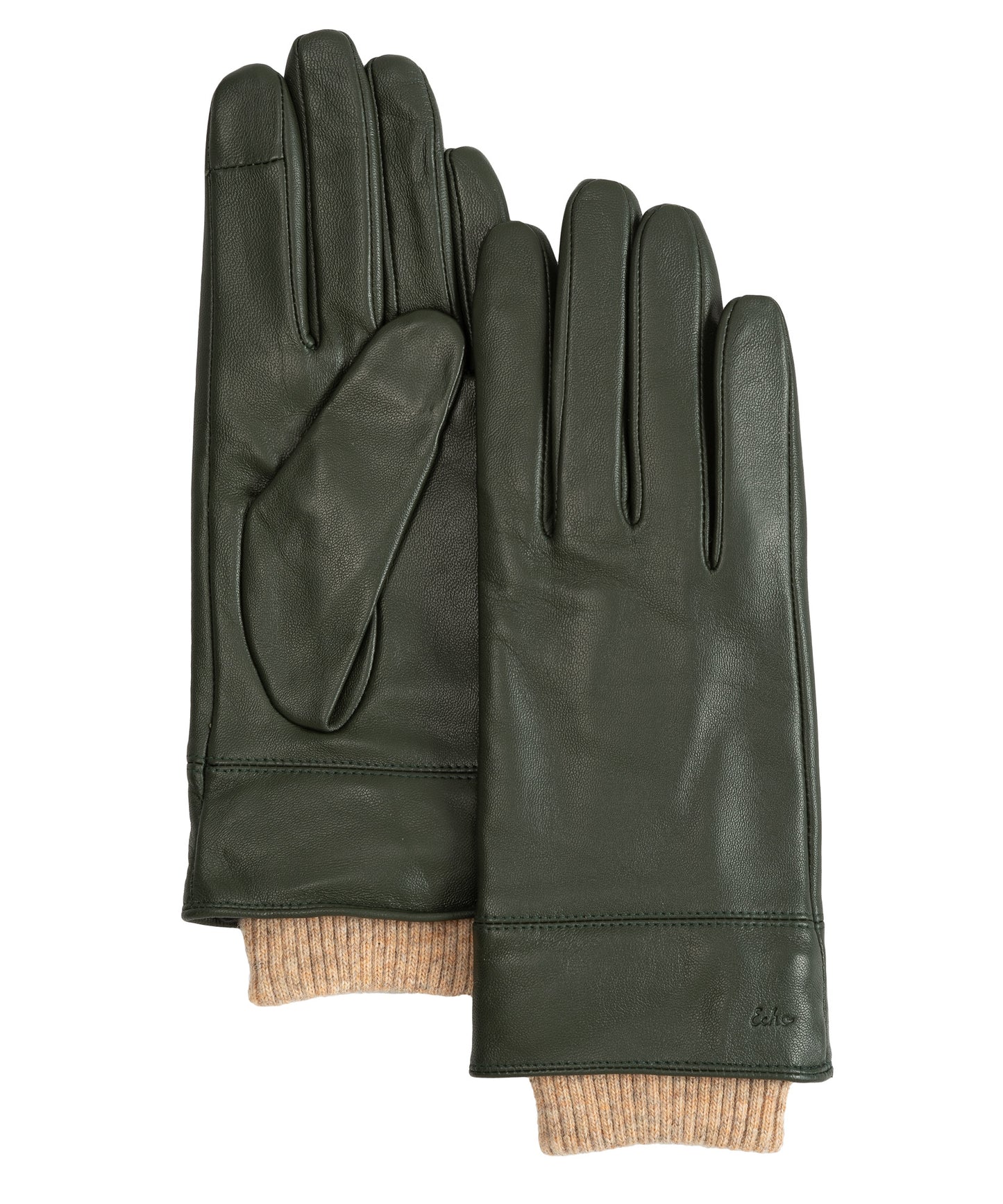Rib Cuff Leather Glove in color forest green