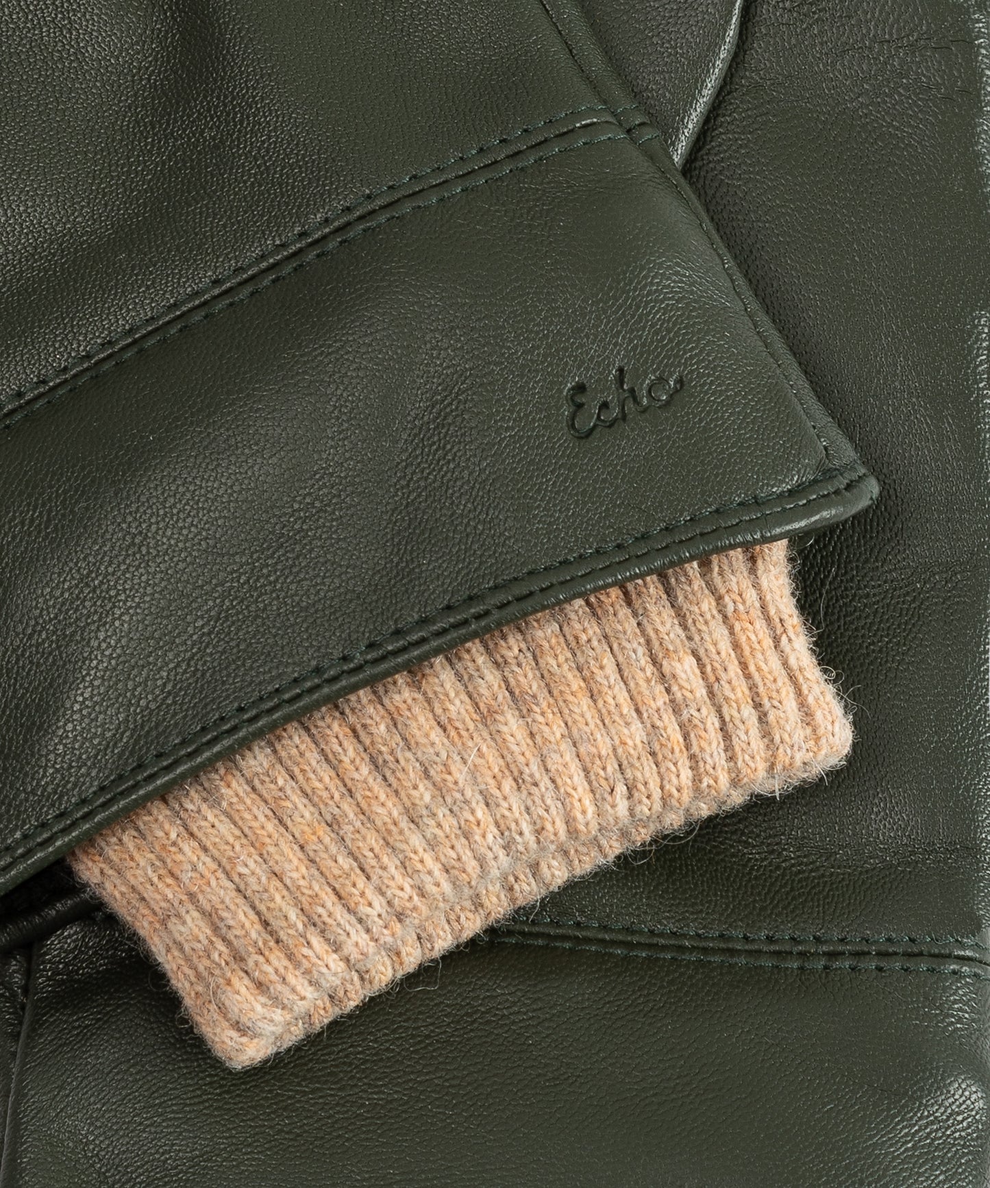 Rib Cuff Leather Glove in color forest green