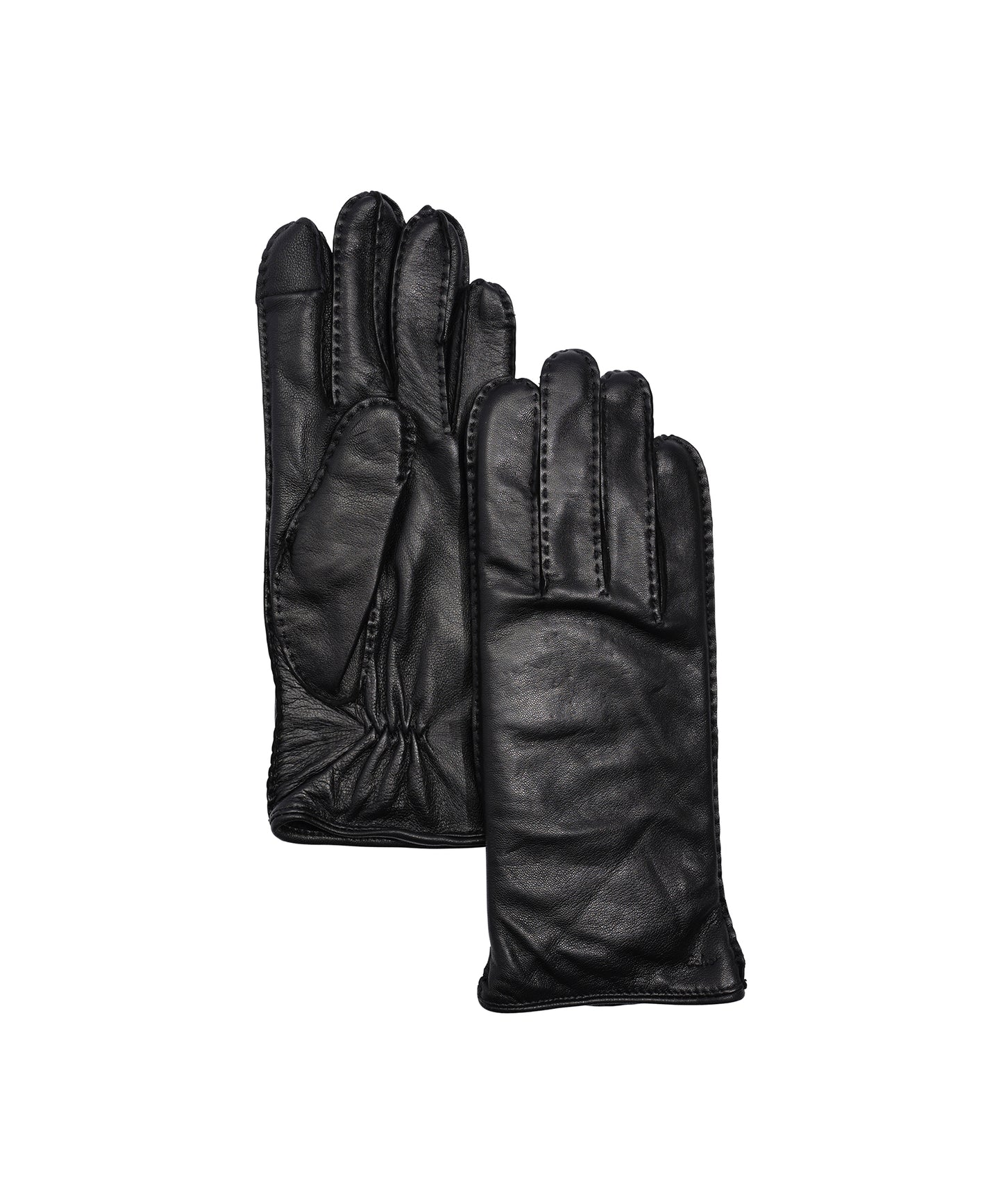 Stitch Detail Leather Glove in color black
