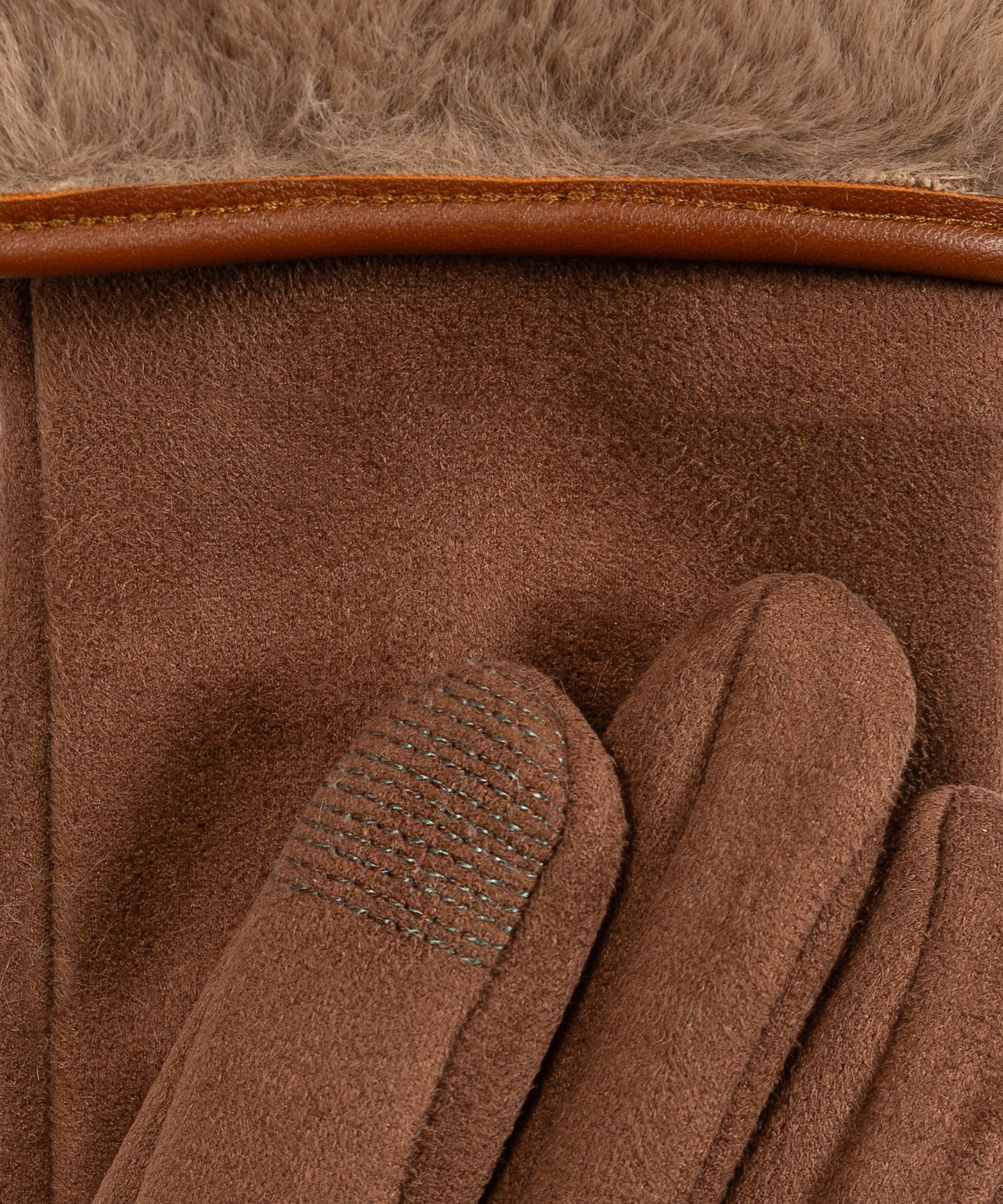 Stretch Suede Fold-up Faux Fur Cuff Gloves in color chestnut