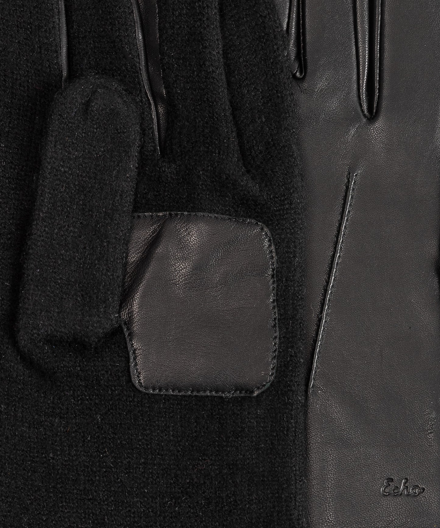 Knit Combo Leather Glove in color black