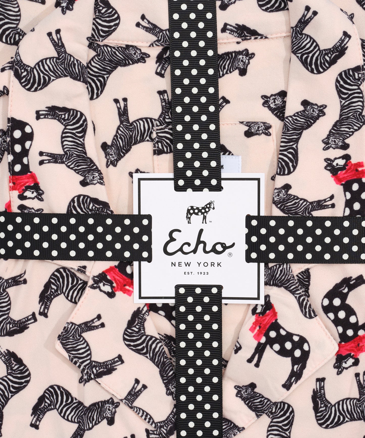 Holiday Zebra Red Ribbon Folded Notch Pj Set in color Holiday Zebra