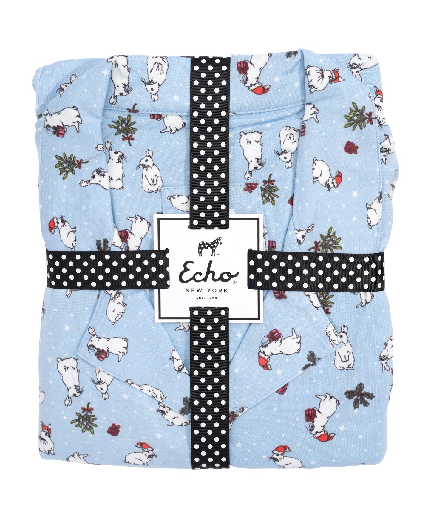 Snow Bunny Red Ribbon Folded Notch Pj Set in color Snow Bunny