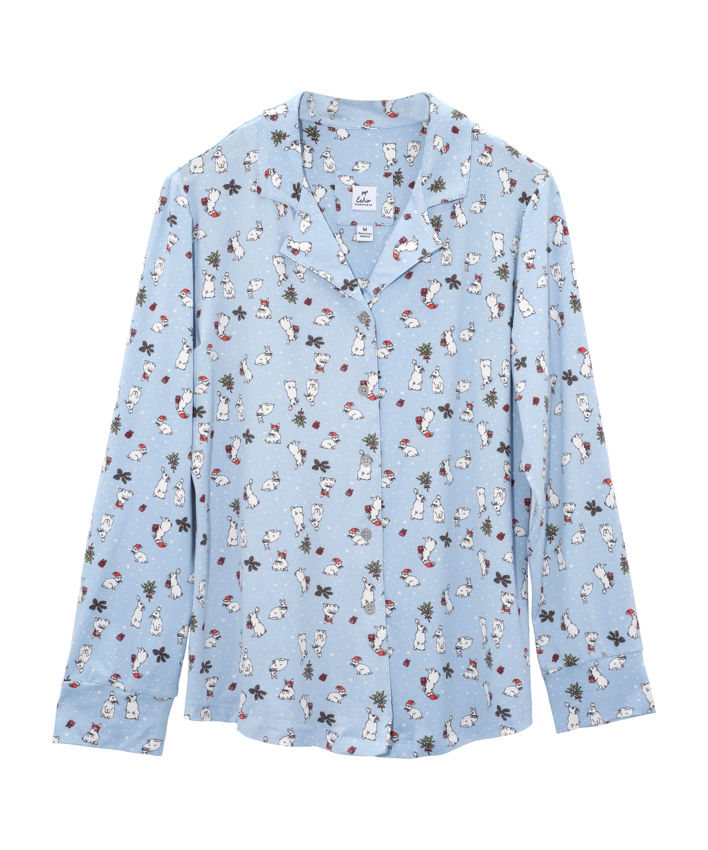 Snow Bunny Red Ribbon Folded Notch Pj Set in color Snow Bunny