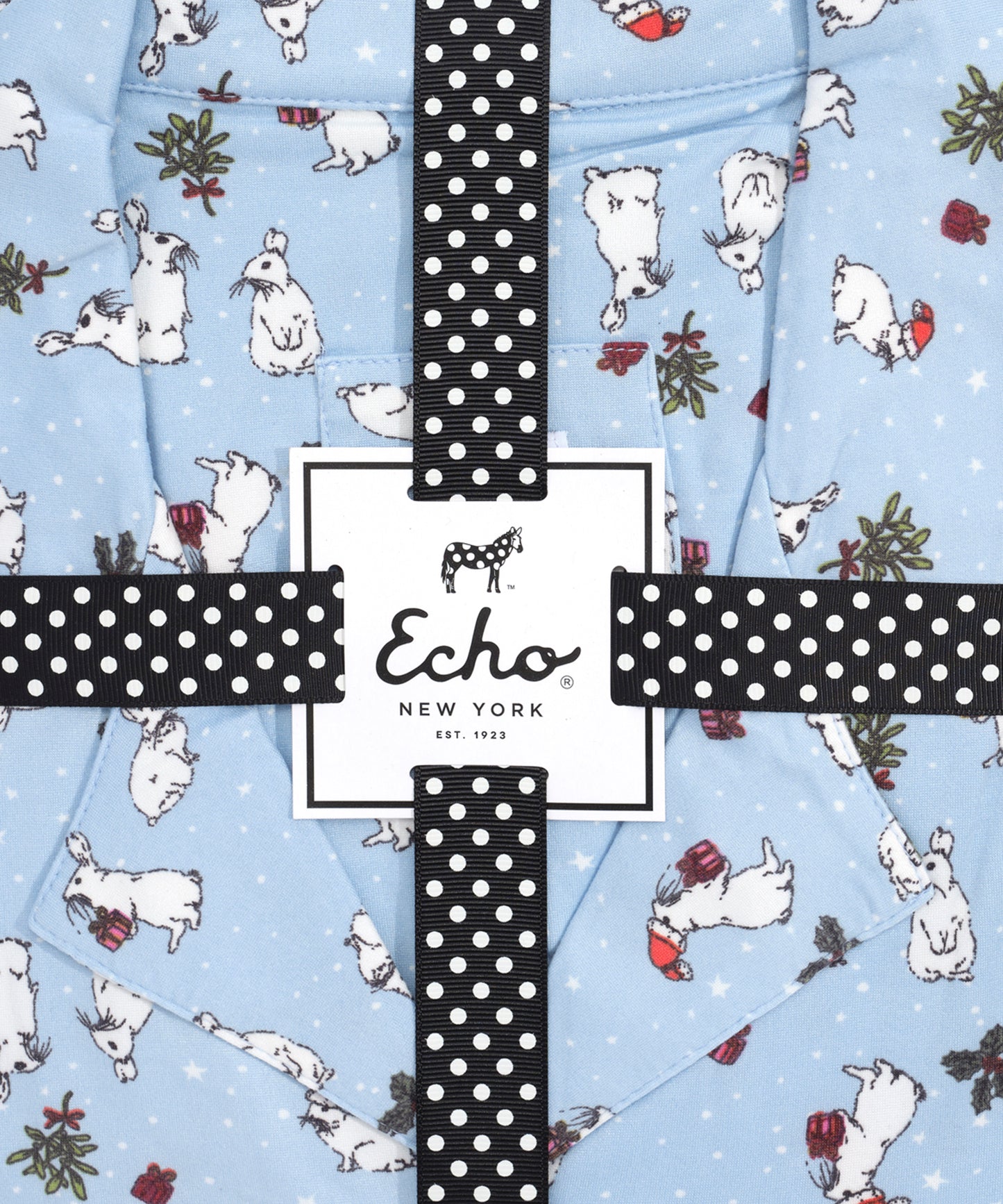 Snow Bunny Red Ribbon Folded Notch Pj Set in color Snow Bunny
