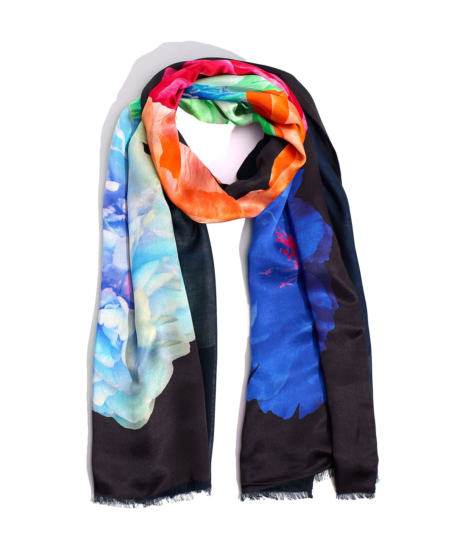 Stacked Floral Tubular Silk Oblong in color Black