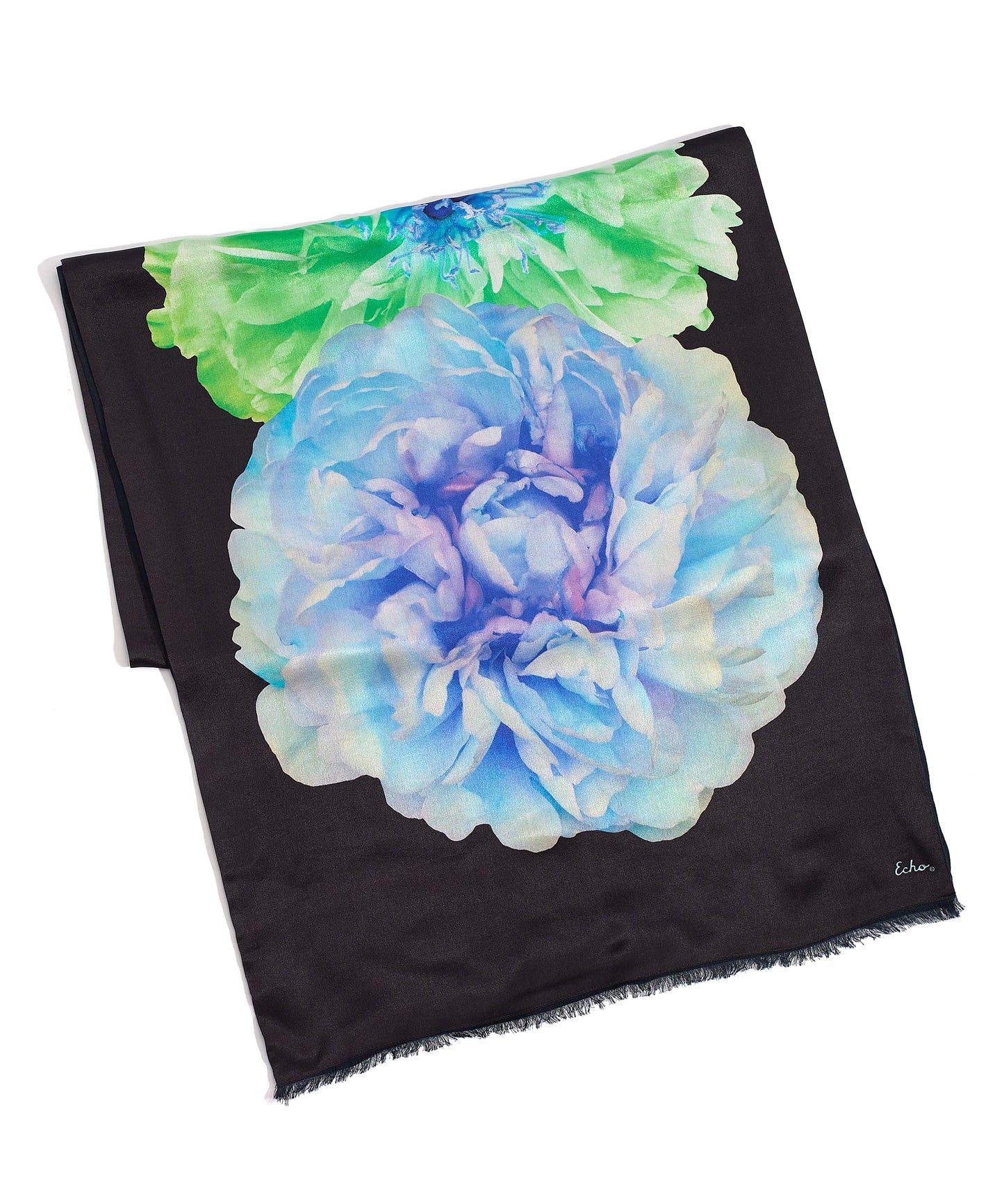 Stacked Floral Tubular Silk Oblong in color Black