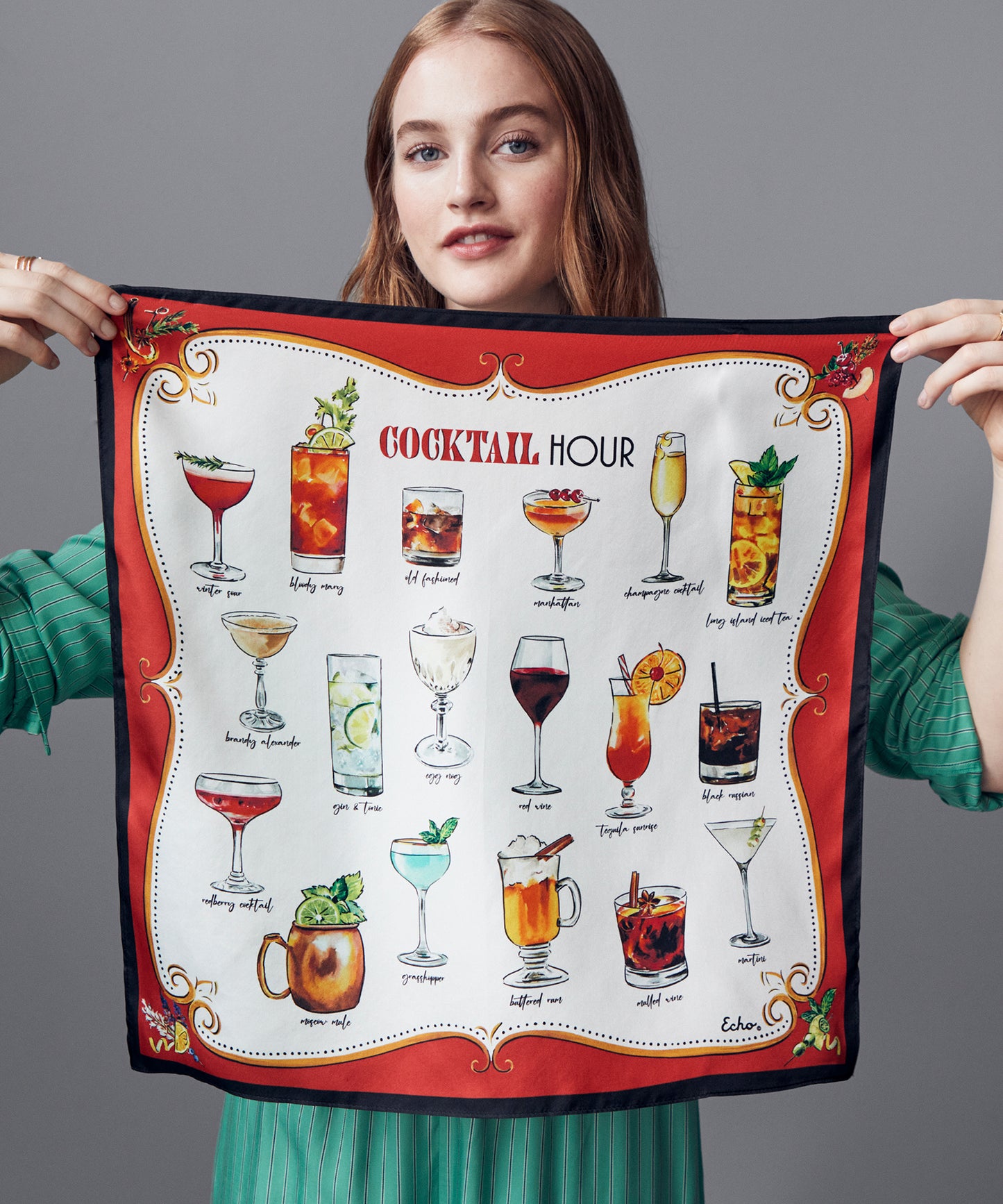 Cocktail Hour Silk Bandana in color cherry
