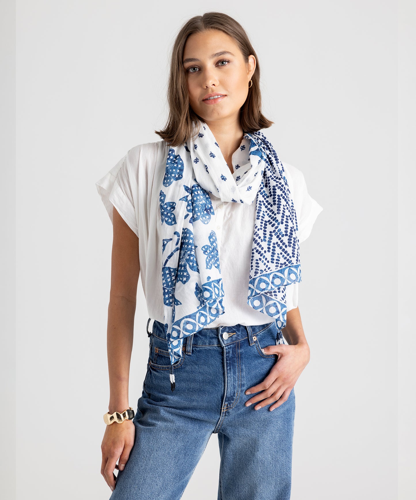 Patched Batik Wrap in color Chambray