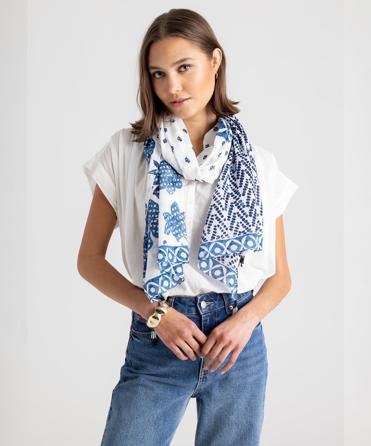 Patched Batik Wrap in color Chambray