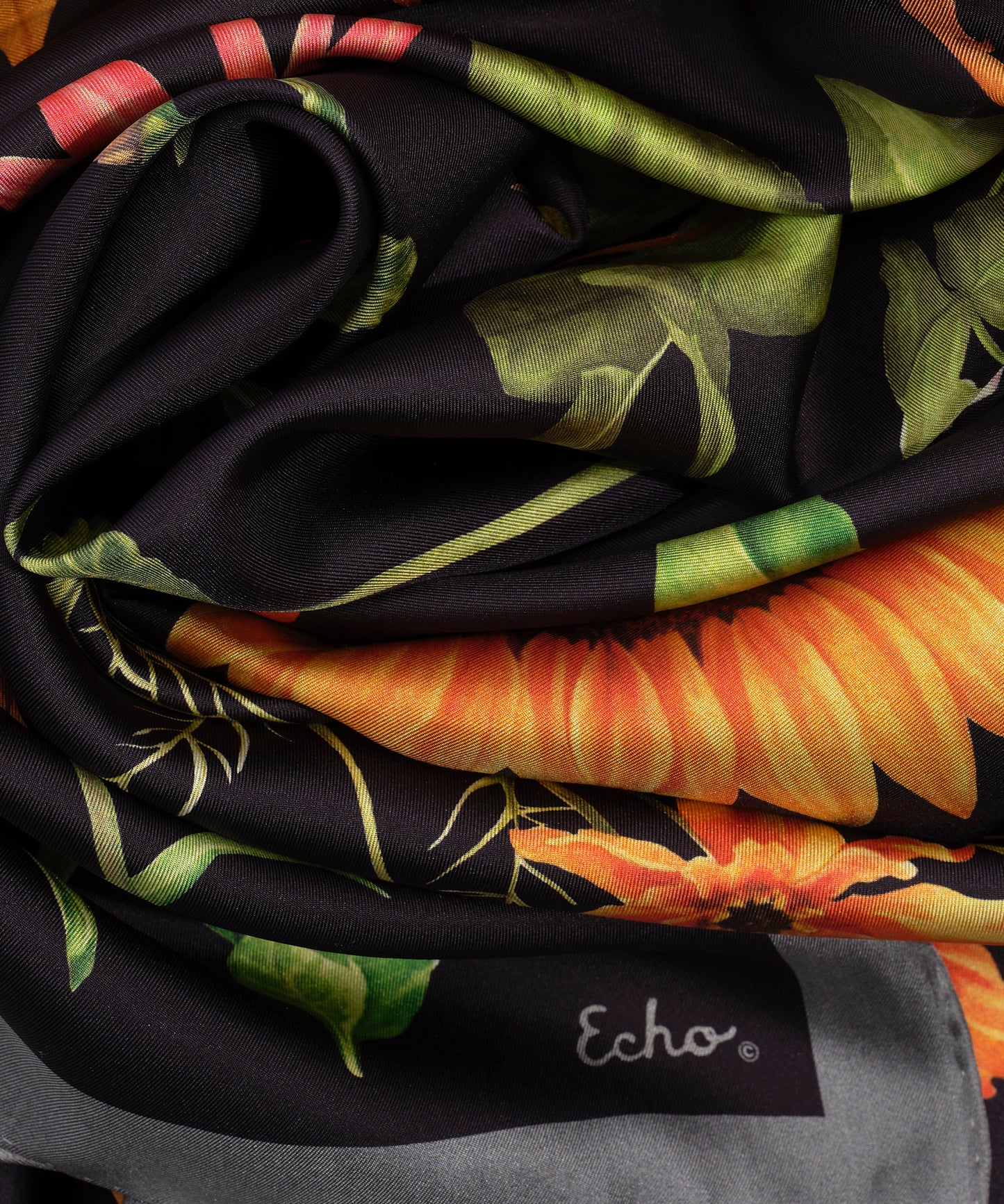 The Botanists 35" Silk Square Scarf in color black