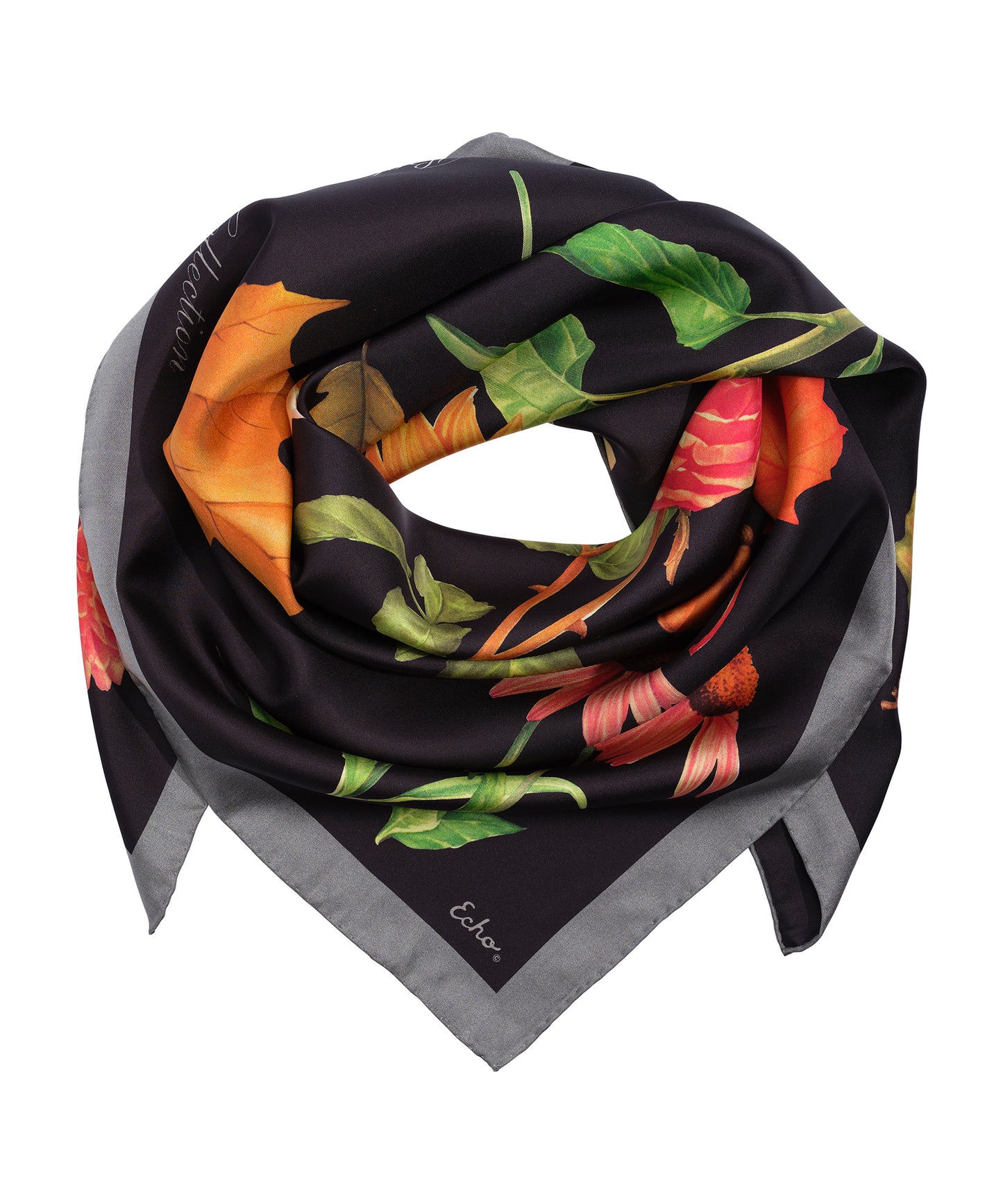 The Botanists 35" Silk Square Scarf in color black