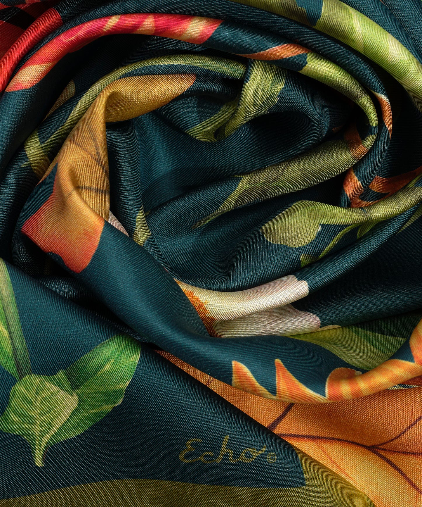 The Botanists 35" Silk Square Scarf in color bottle green