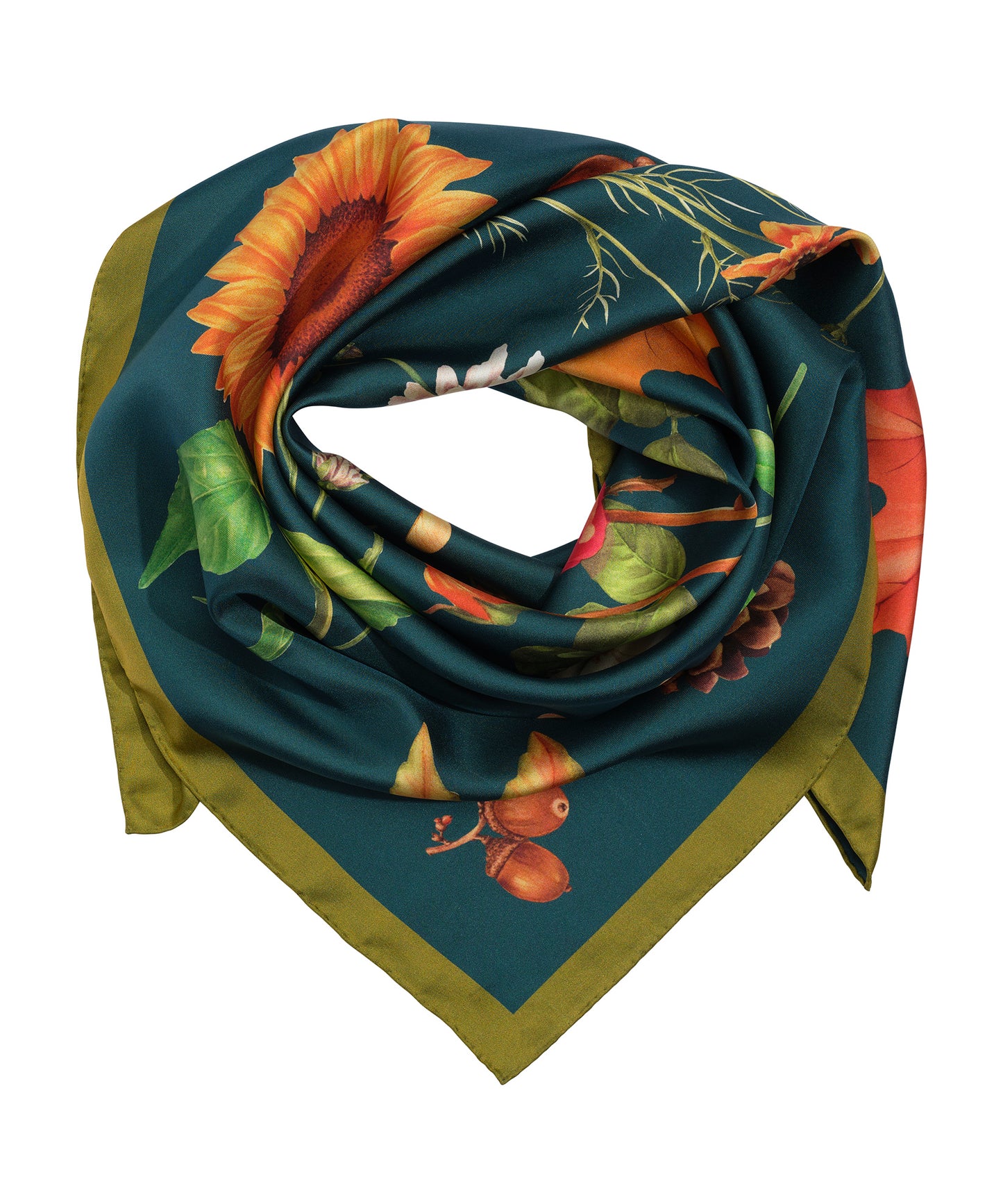 The Botanists 35" Silk Square Scarf in color bottle green