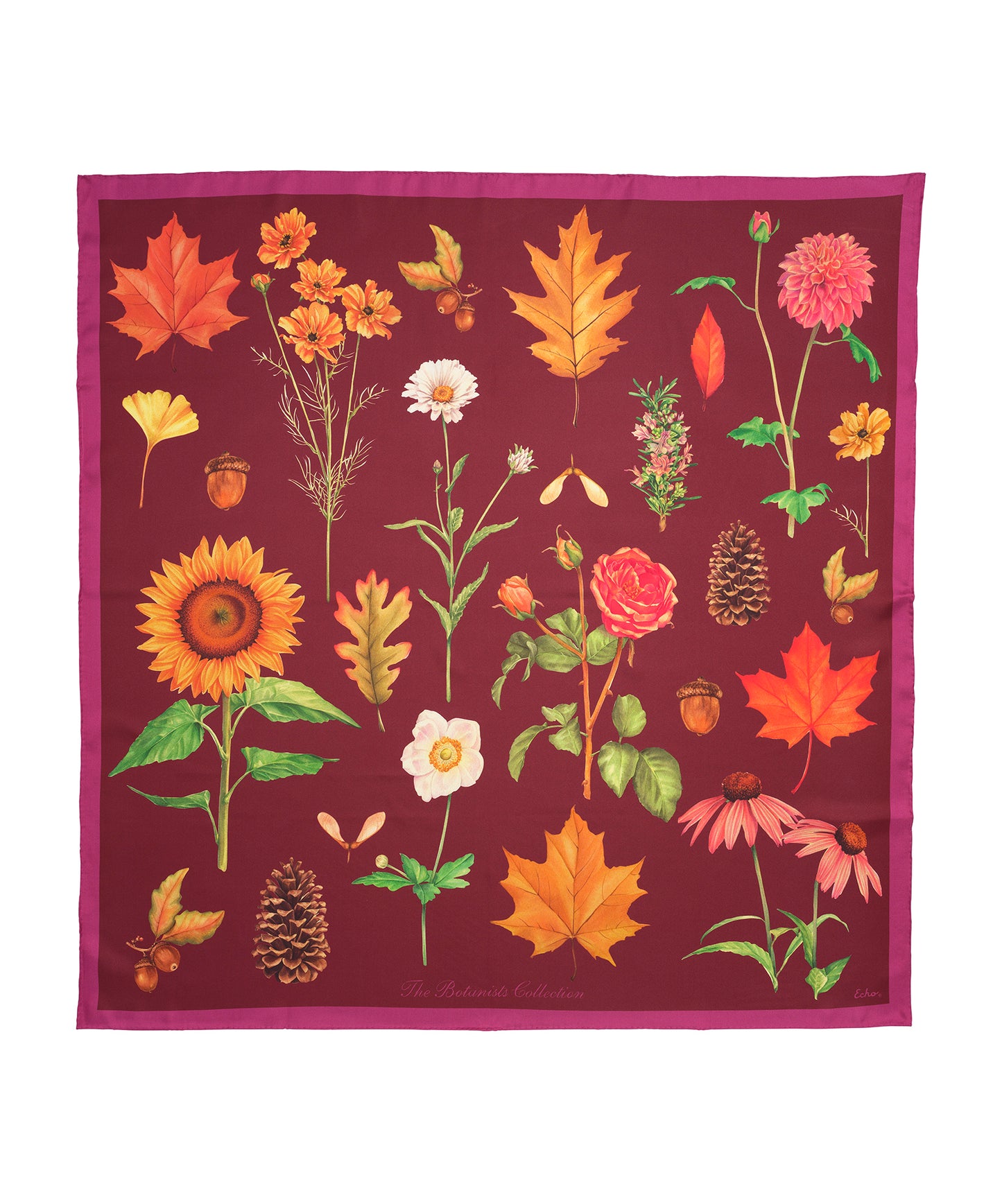 The Botanists 35" Silk Square Scarf in color fig