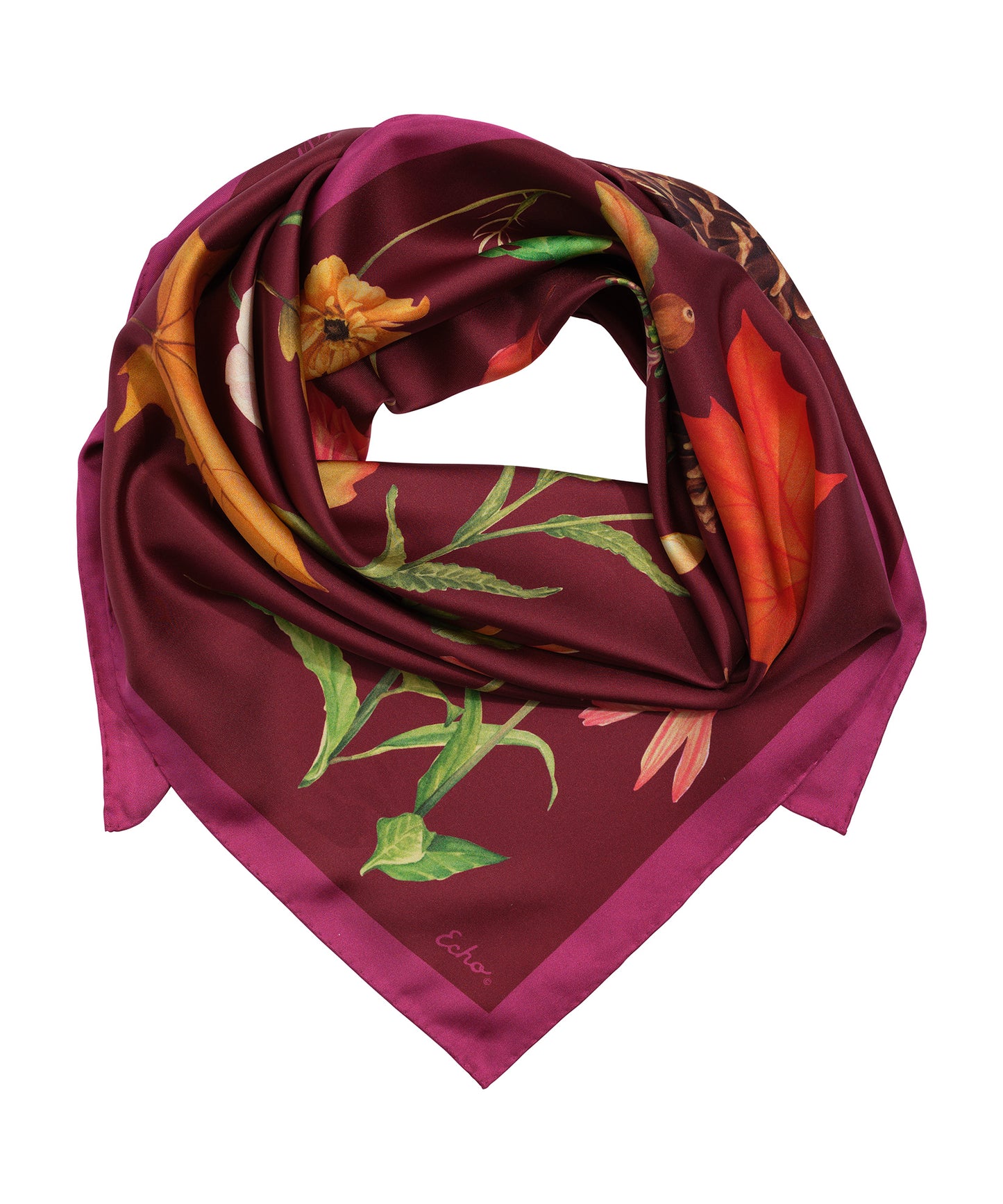 The Botanists 35" Silk Square Scarf in color fig