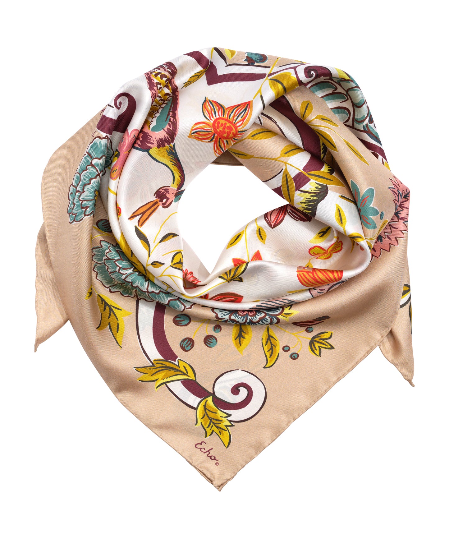 Park Stroll 35" Silk Square Scarf in color pebble