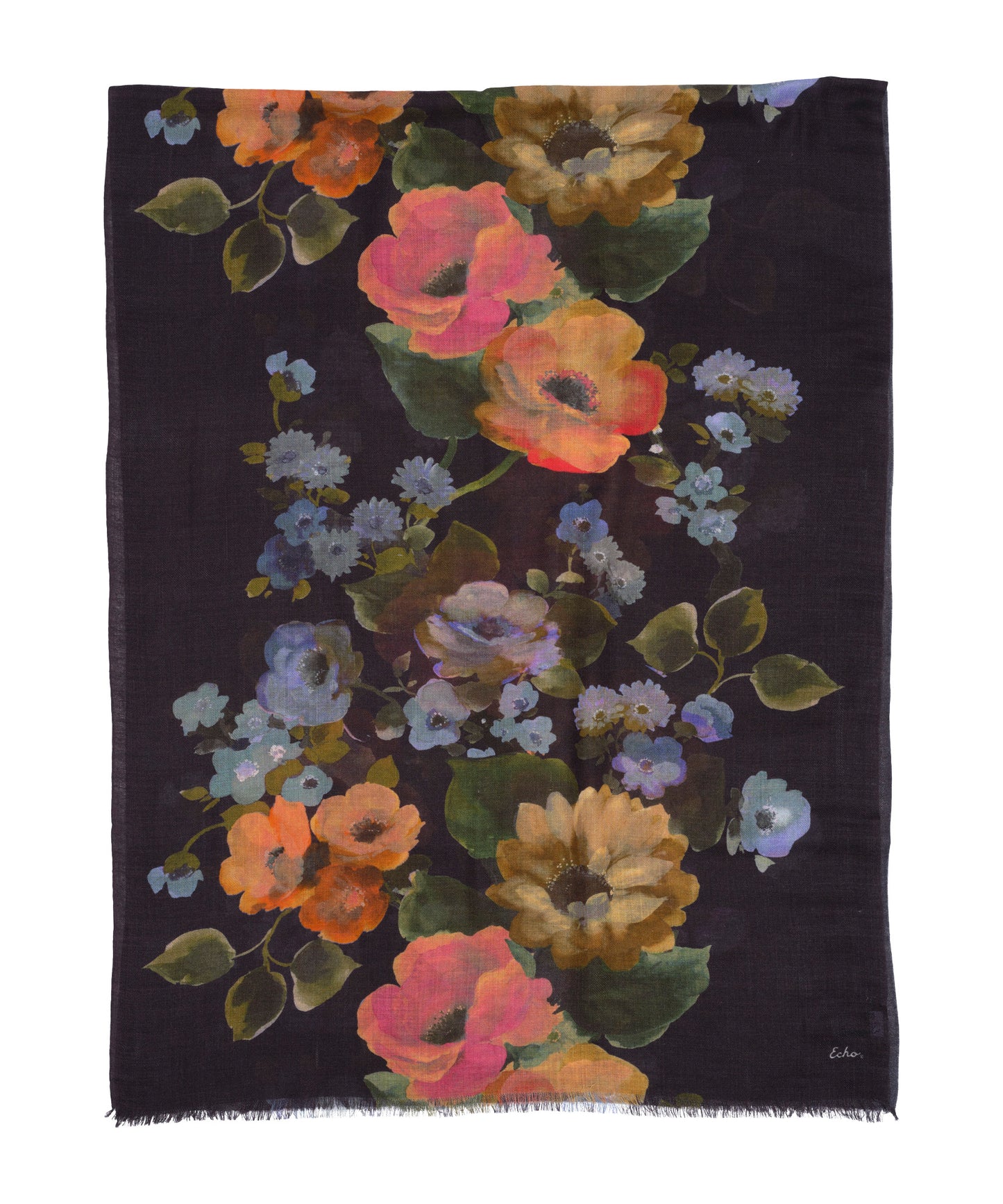 Painted Floral Wrap in color navy