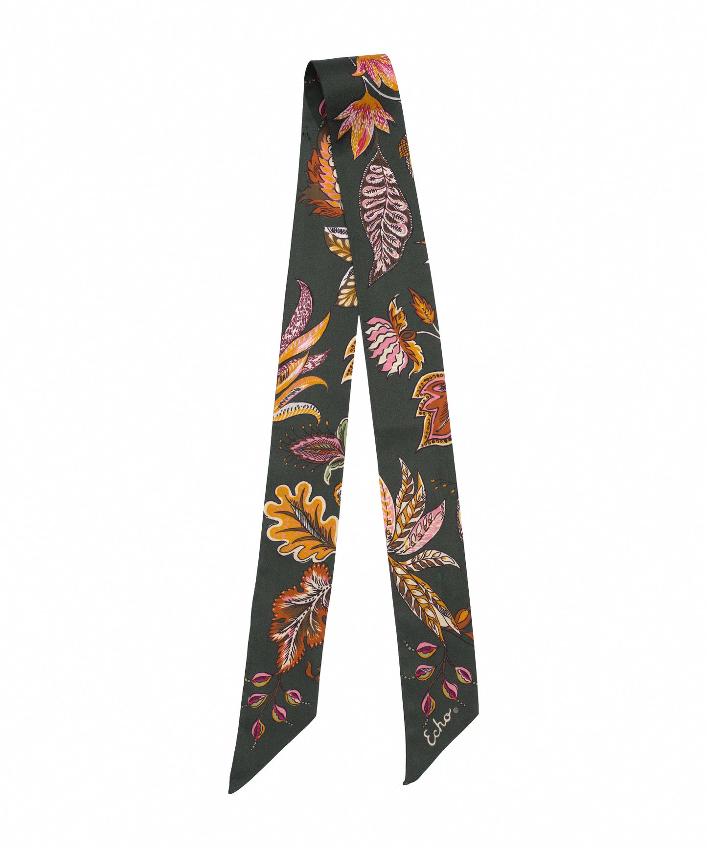 Falling Leaves Ribbon Scarf in color olive