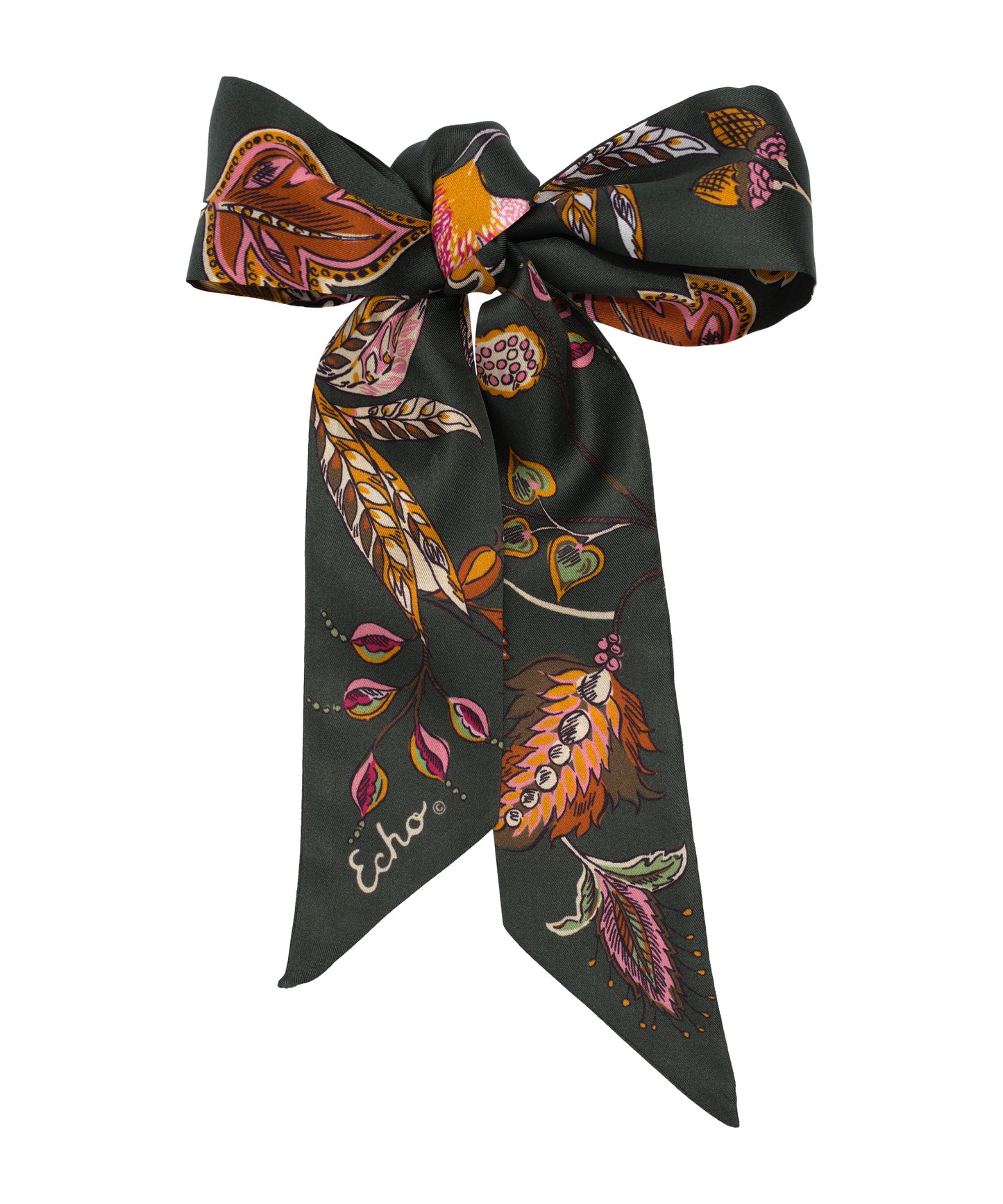 Falling Leaves Ribbon Scarf in color olive