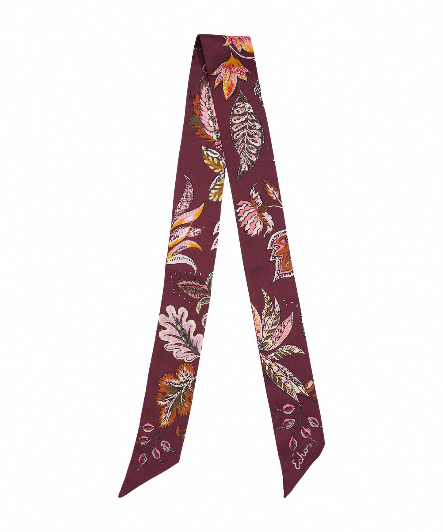 Falling Leaves Ribbon Scarf in color fig